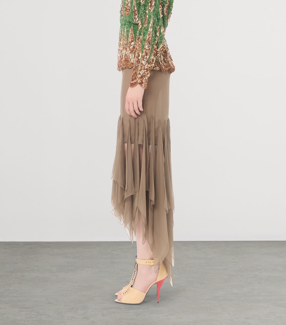 Valentino Womens Silk Ruffle-Embroidered Midi Skirt Flp Image 3