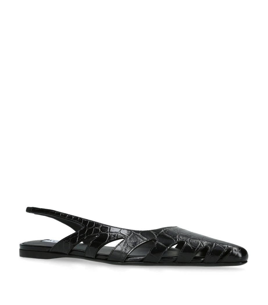 Leather Croc-Embossed Slingback Flats BLACK Image 3