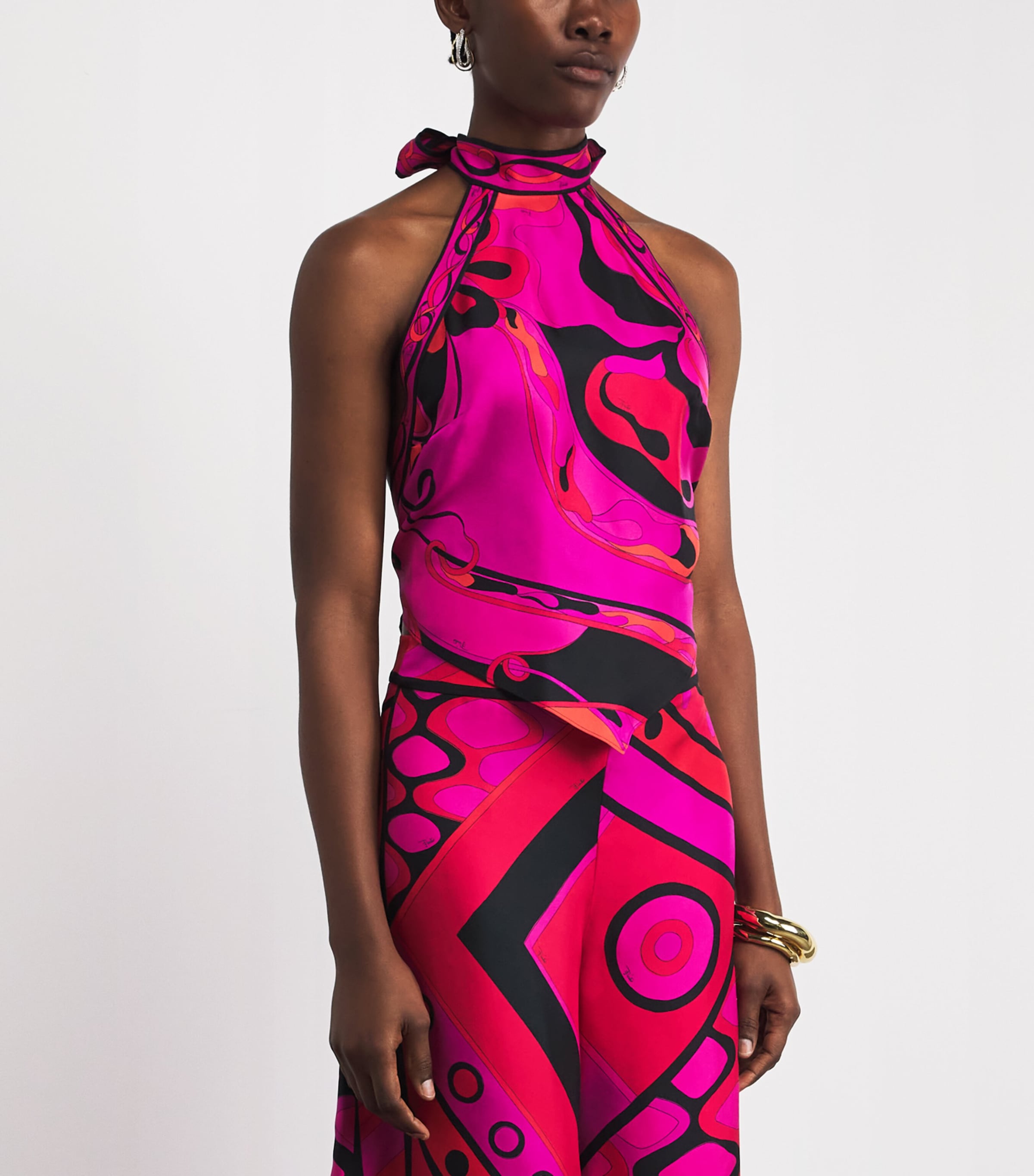 PUCCI Womens Silk Printed Halterneck Top Image 4