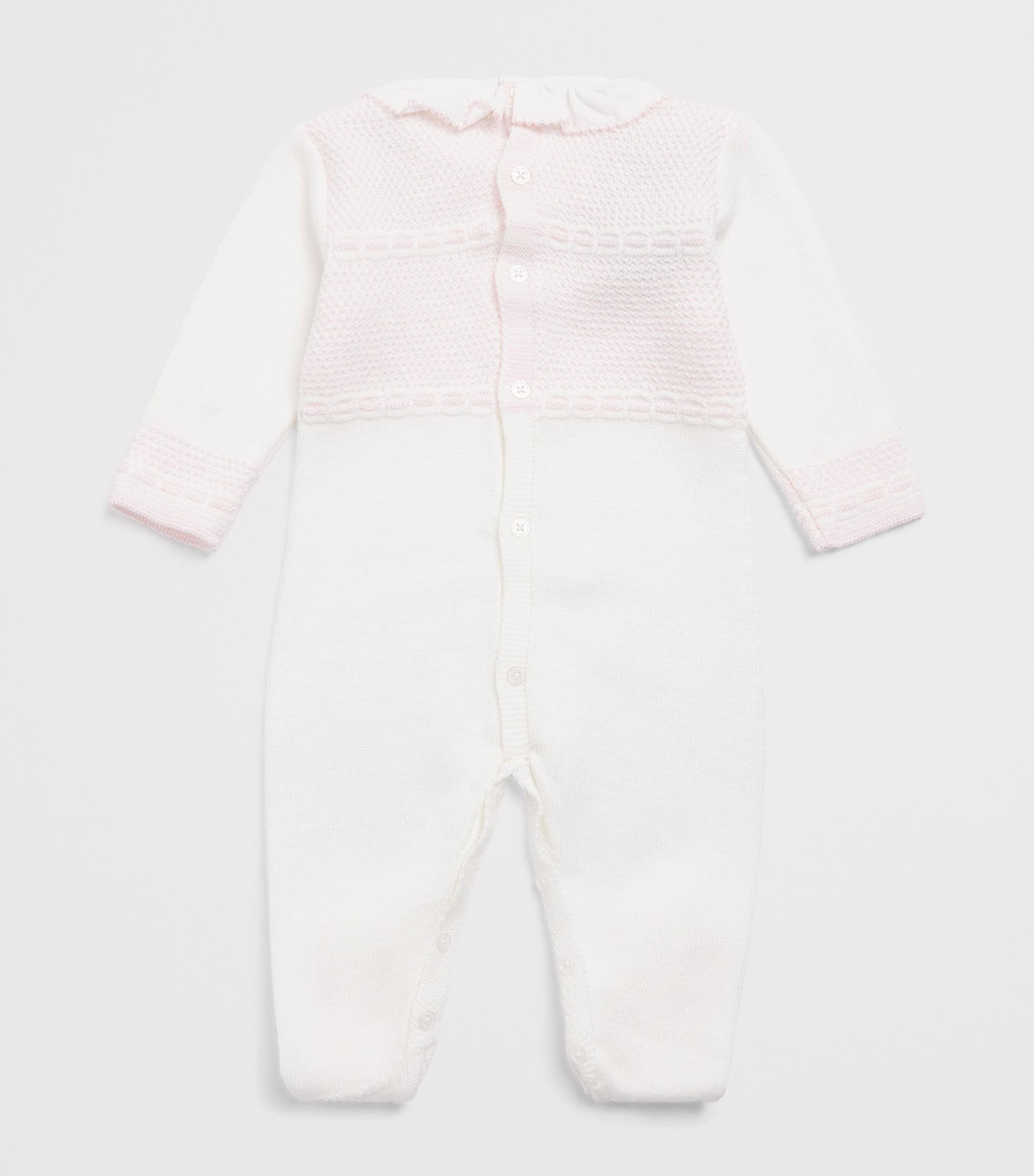 Paz Rodriguez Cotton Knitted All-In-One (0-12 Months) Cream/powder Pink Image 2