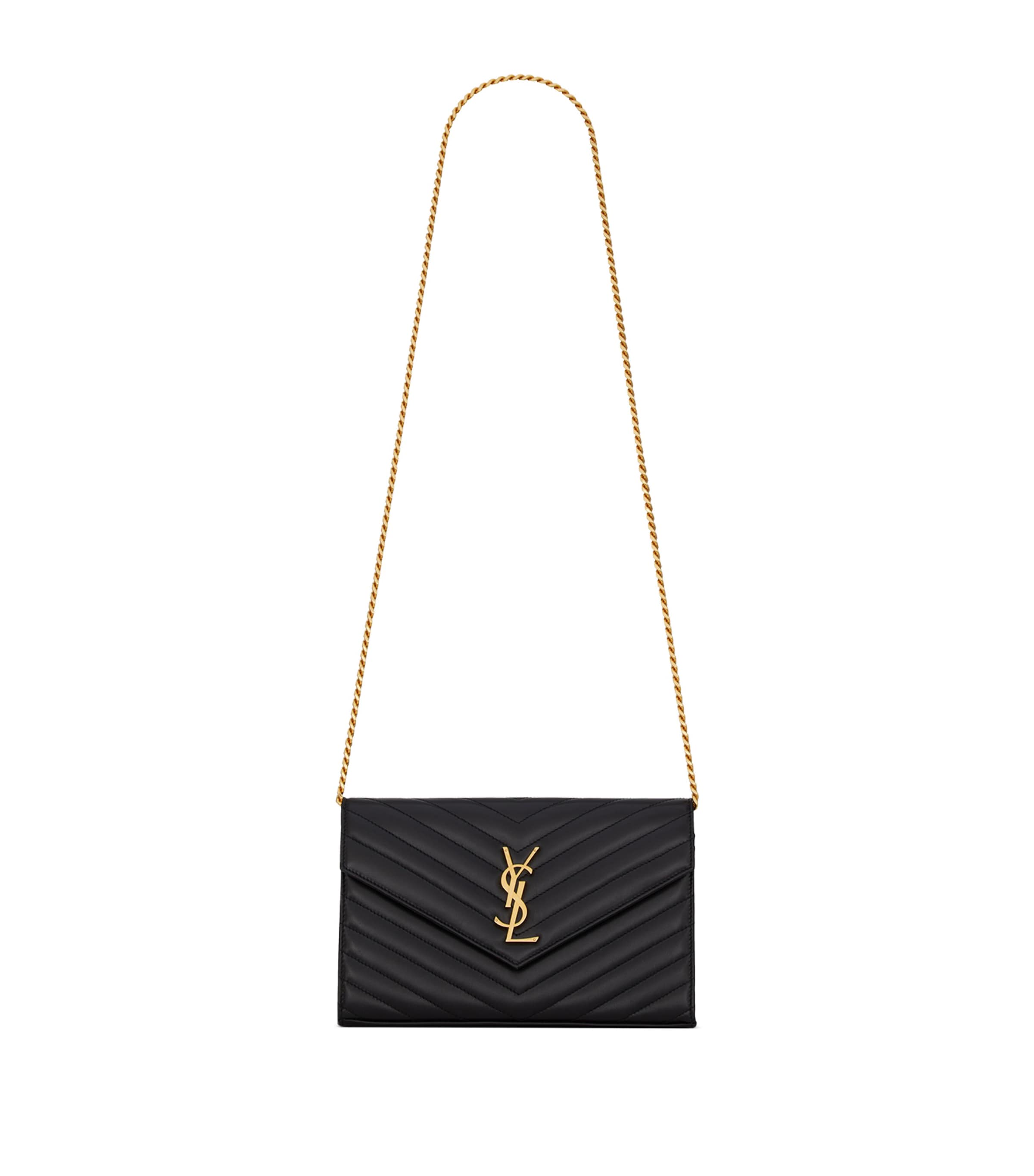 Saint Laurent Monogram Matelassé Envelope Wallet Bag In Black