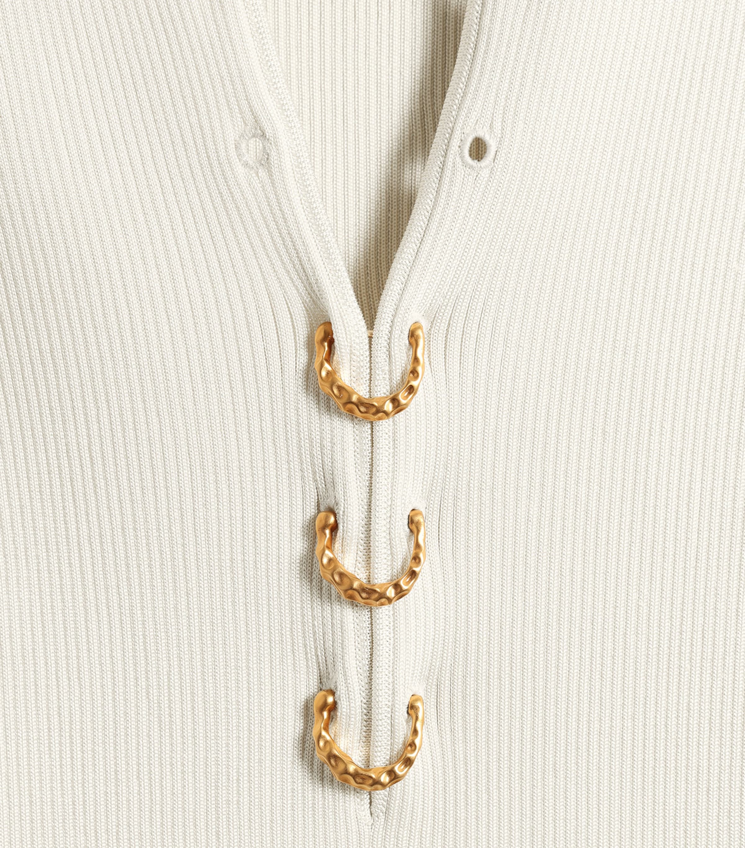 Schiaparelli Womens Silk Pierced Polo Shirt Ecru Image 3