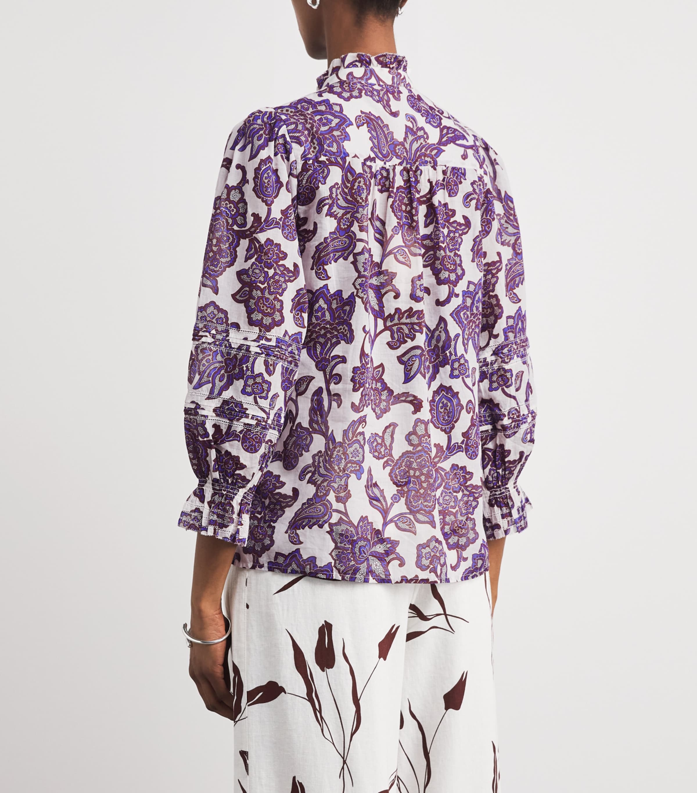 ME+EM Womens Cotton Floral Print Blouse Light Cream Multi Image 5
