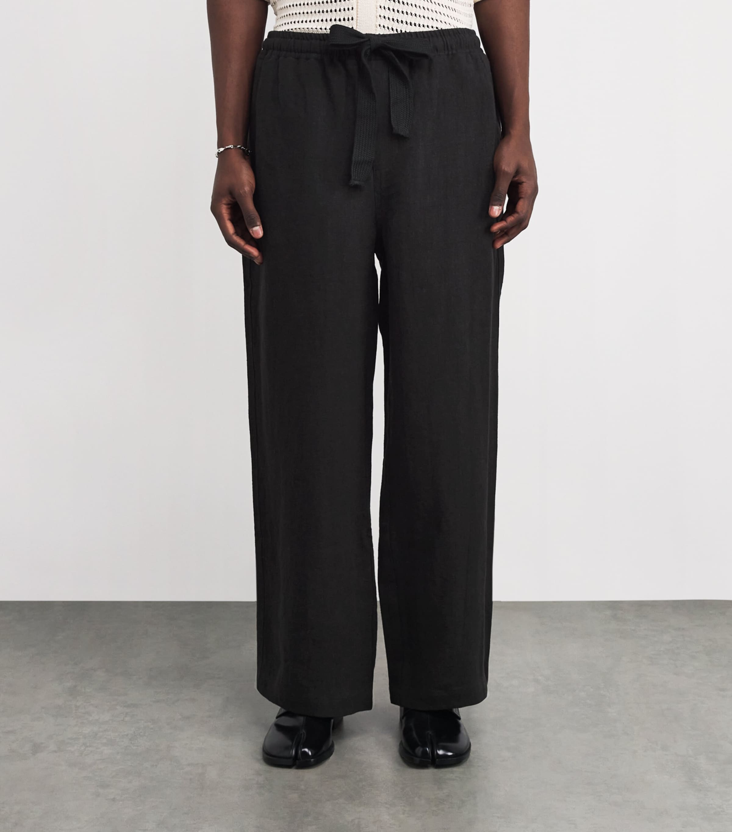 Linen Wide-Leg Trousers BLACK Image 3