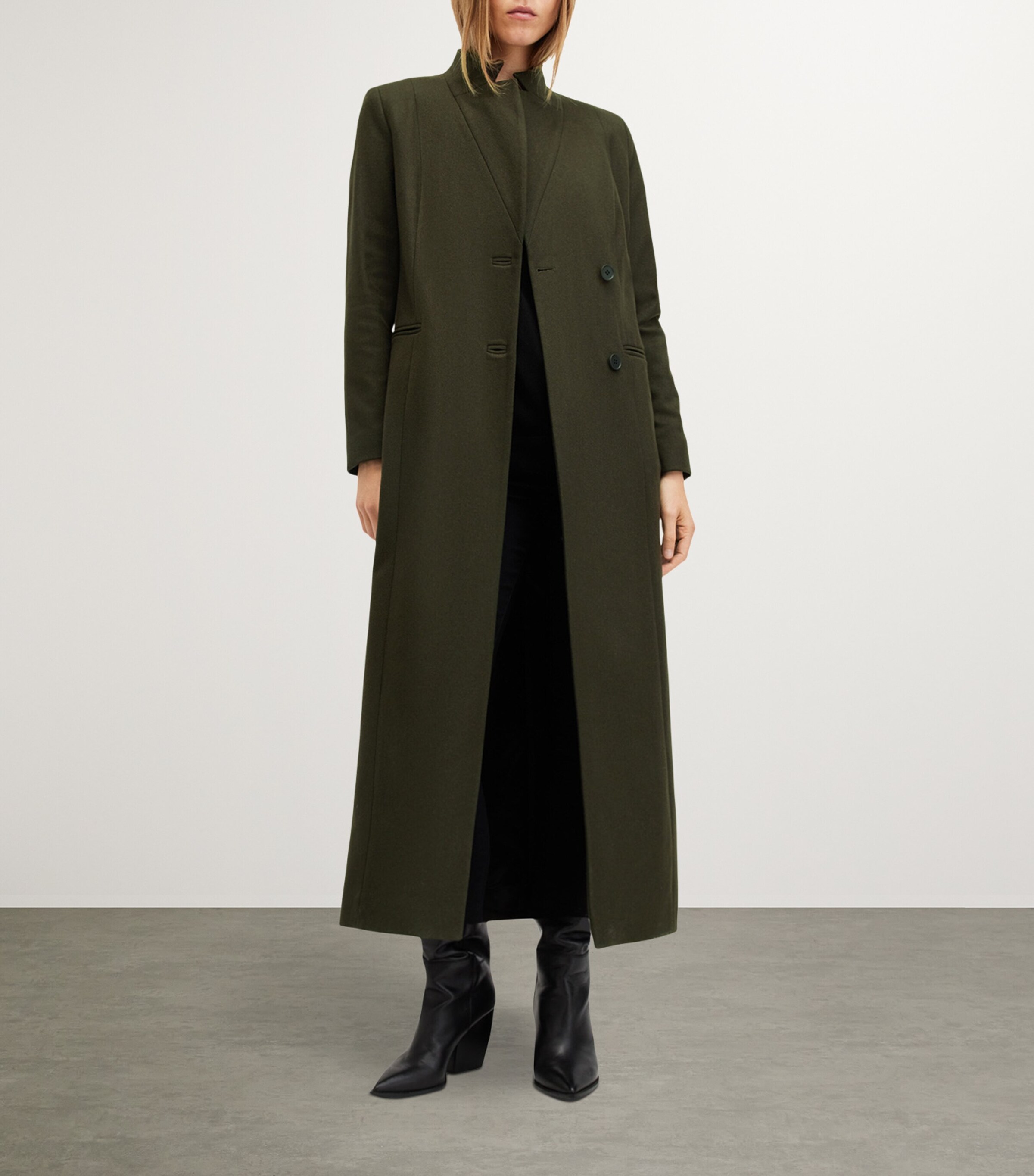 AllSaints Womens Wool-Blend Sonnie Coat Khaki Green Image 2