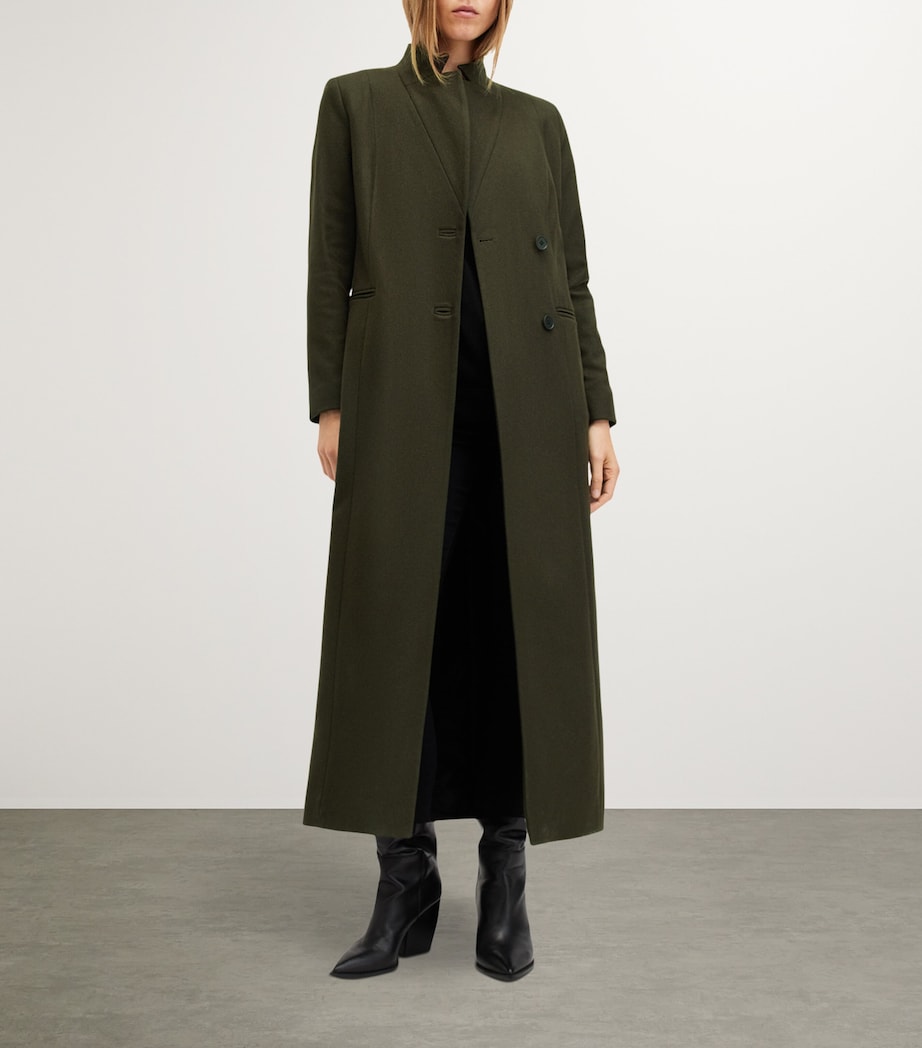AllSaints Womens Wool-Blend Sonnie Coat Khaki Green Image 2