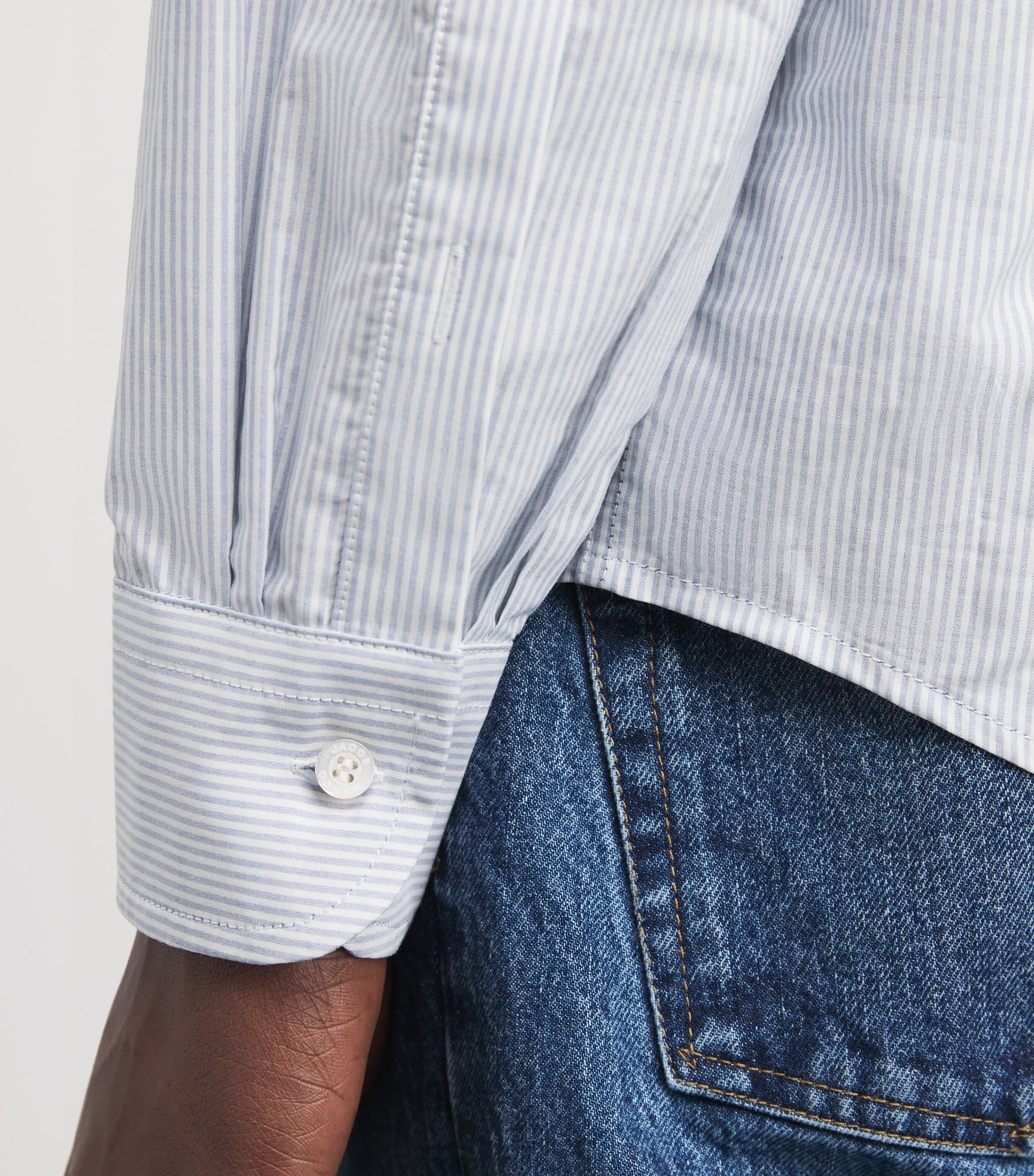 Cotton Stripe Monogram Shirt 0671R BLUE RIGA Image 6