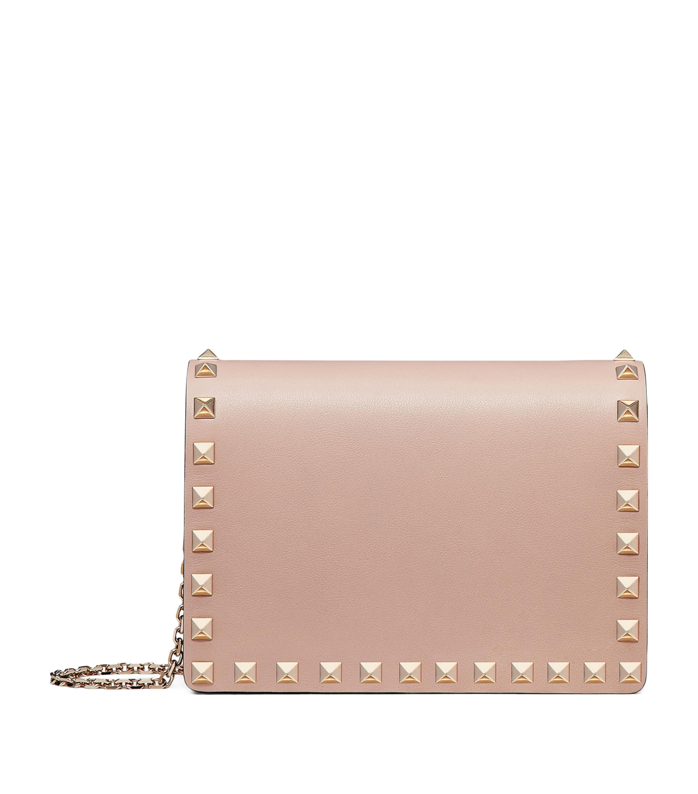 Shop Valentino Leather Rockstud Chain Pouch In Nude