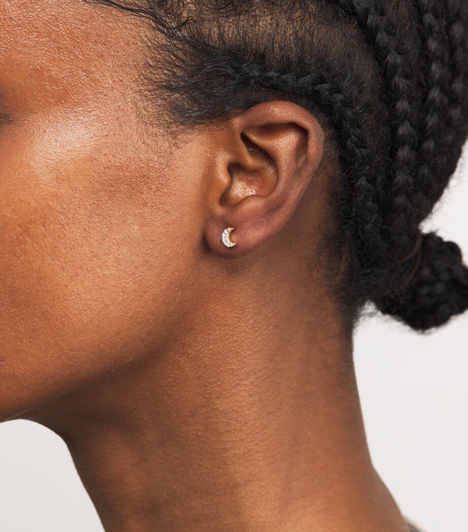 Yellow Gold and Diamond Crescent Moon Single Earring YELLOW GOLD Image 2