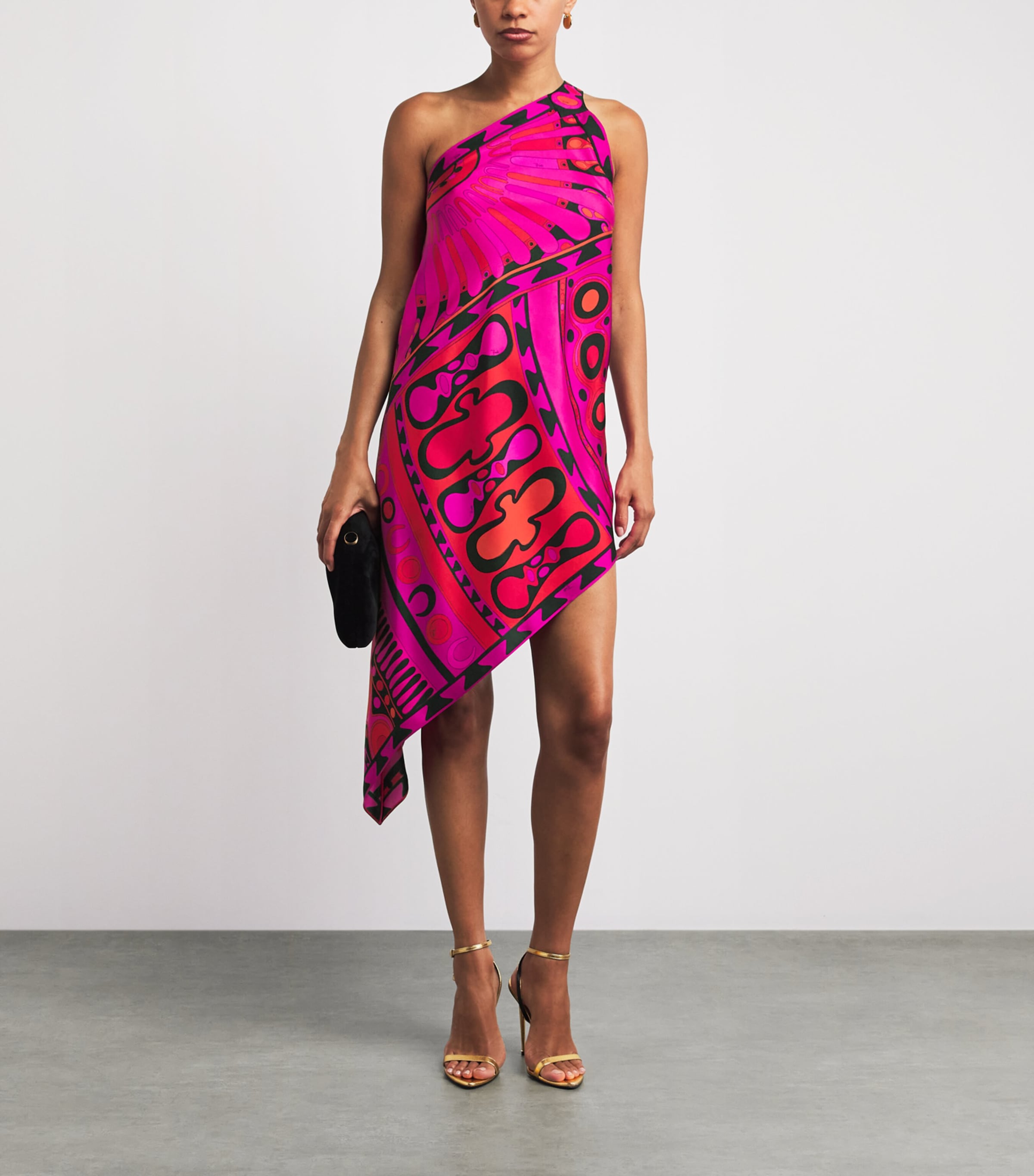 PUCCI Womens Silk Soleil One-Shoulder Midi Dress Fuchsia Image 2