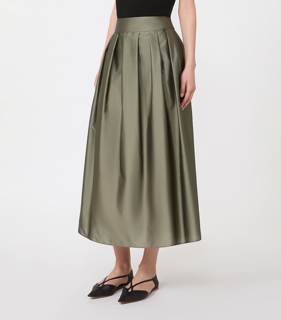 Max Mara Womens Organza Pleated Maxi Skirt Sage Green Image 3