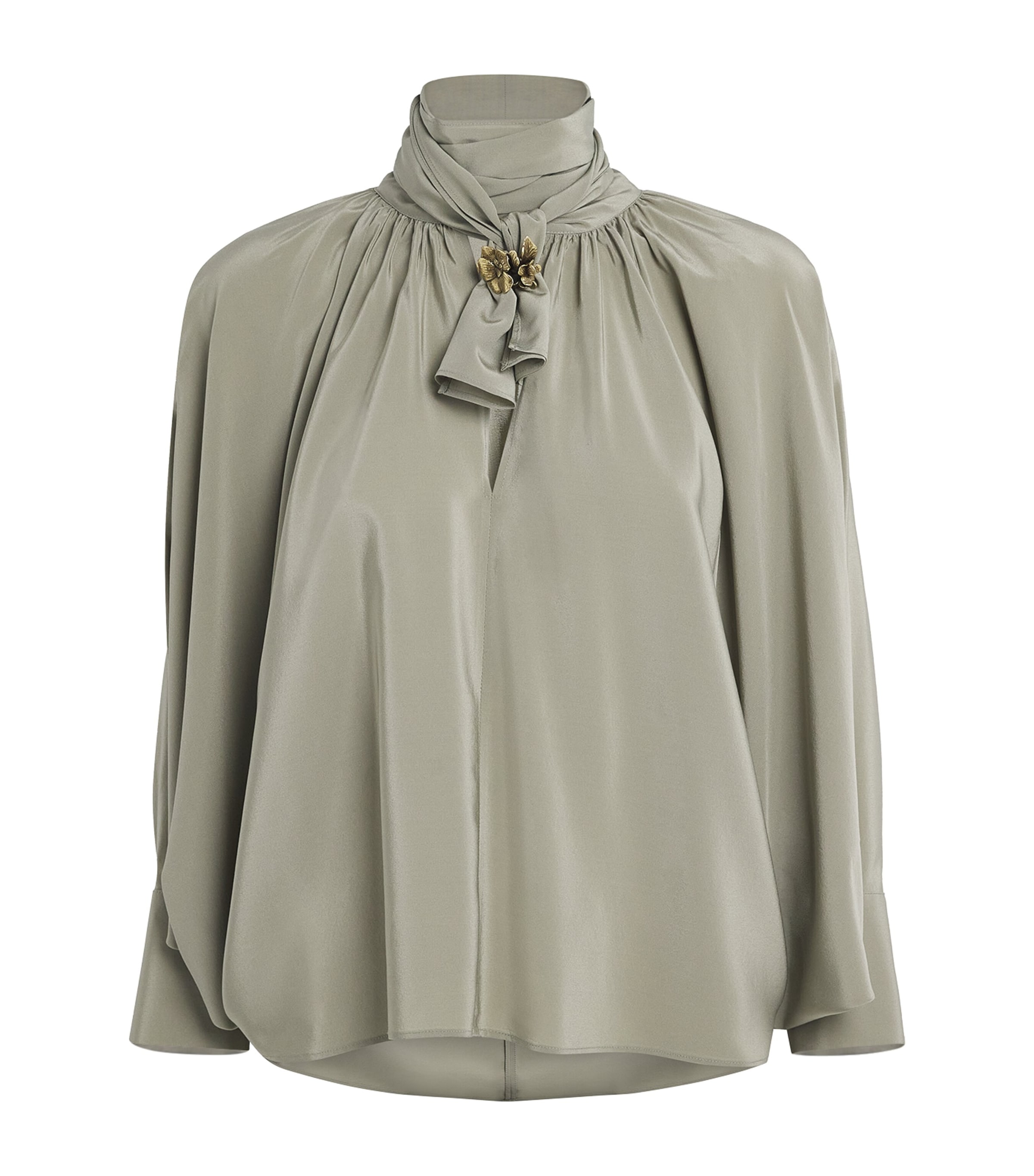 Silk Tie-Neck Blouse SAGE GREEN Image 1