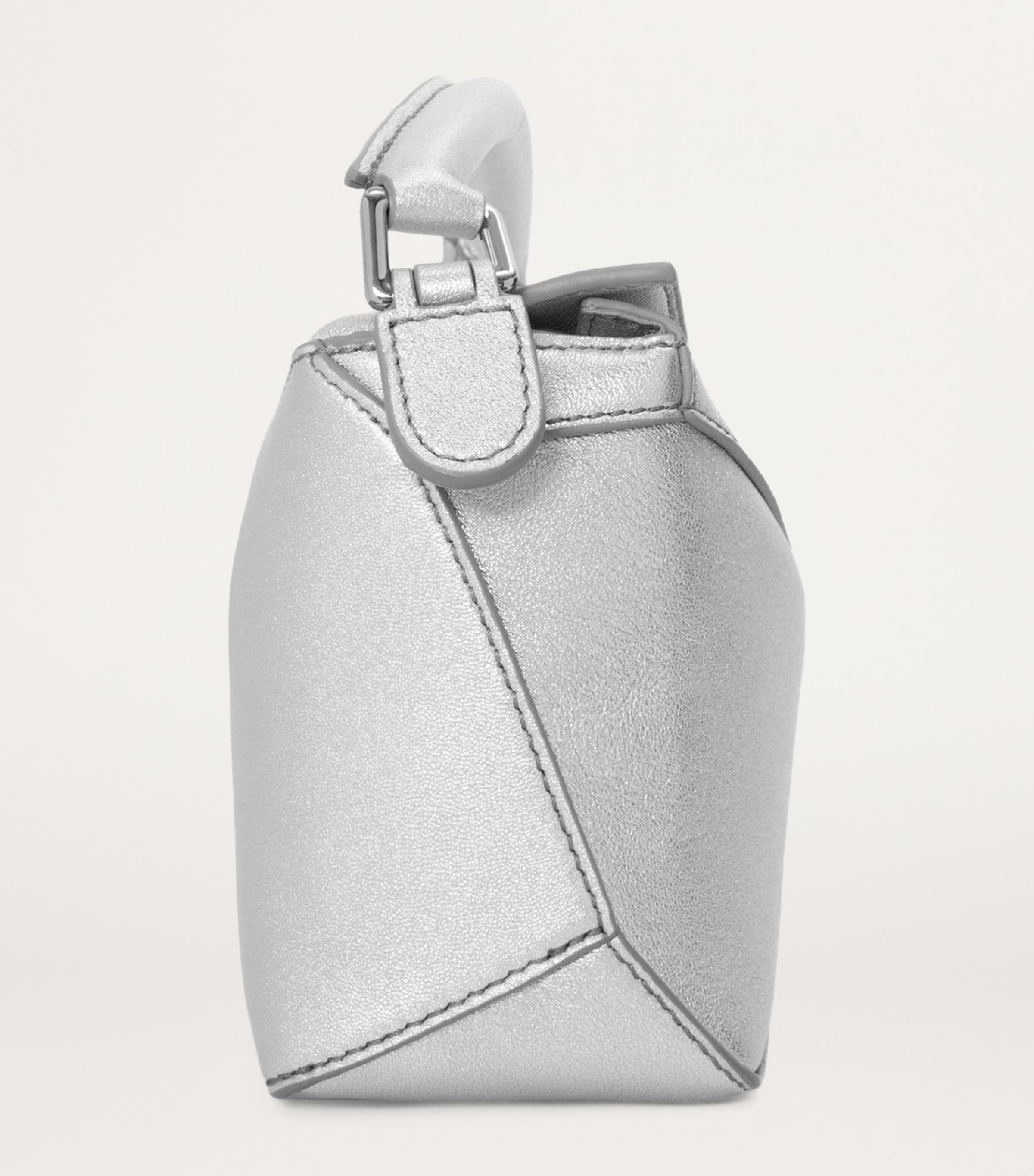 Mini Leather Puzzle Edge Top-Handle Bag SILVER Image 4