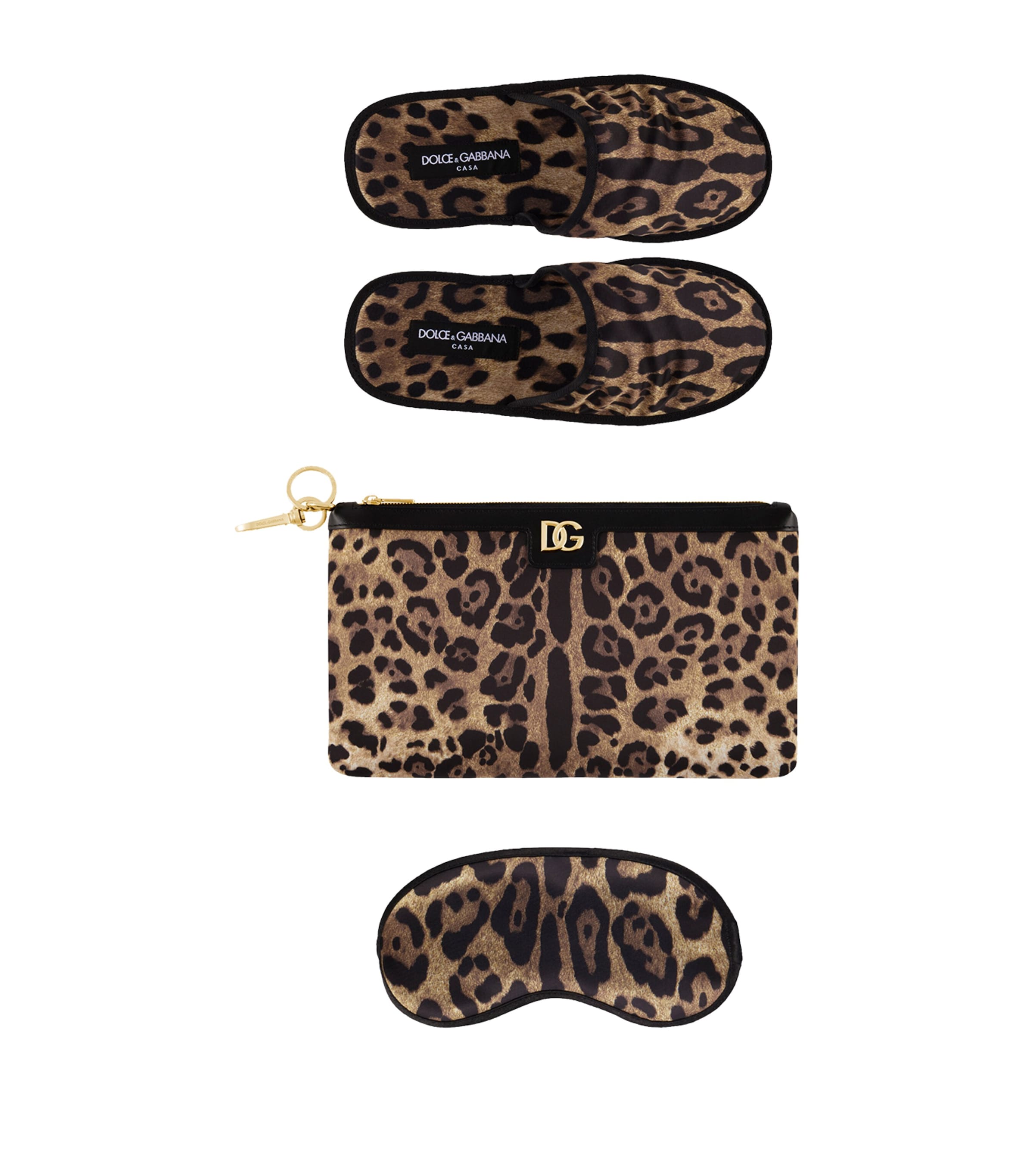 DOLCE & GABBANA LEOPARD SLIPPERS AND SLEEP MASK TRAVEL SET 