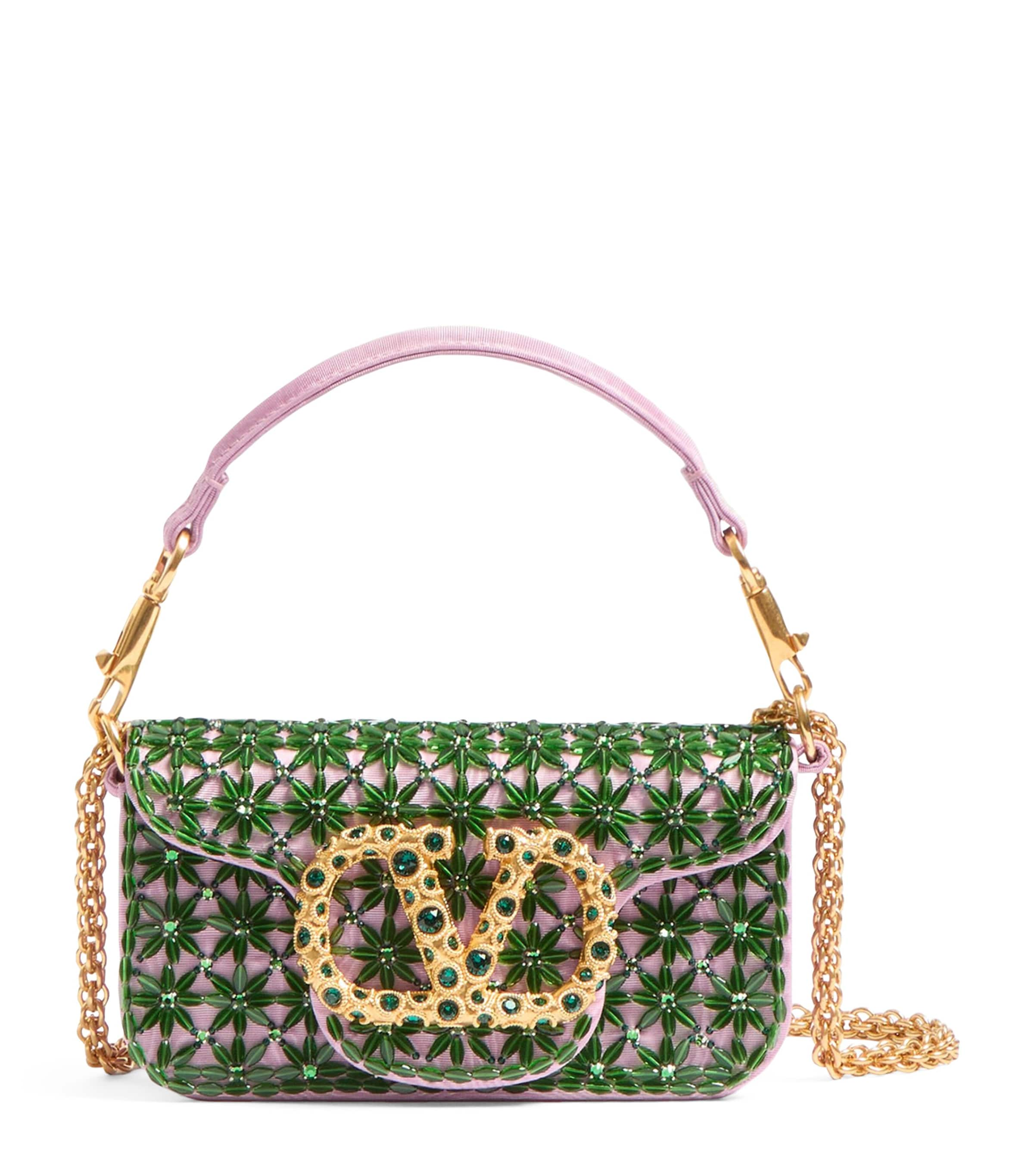 Valentino Garavani Small Embroidered Loco Shoulder Bag In Green