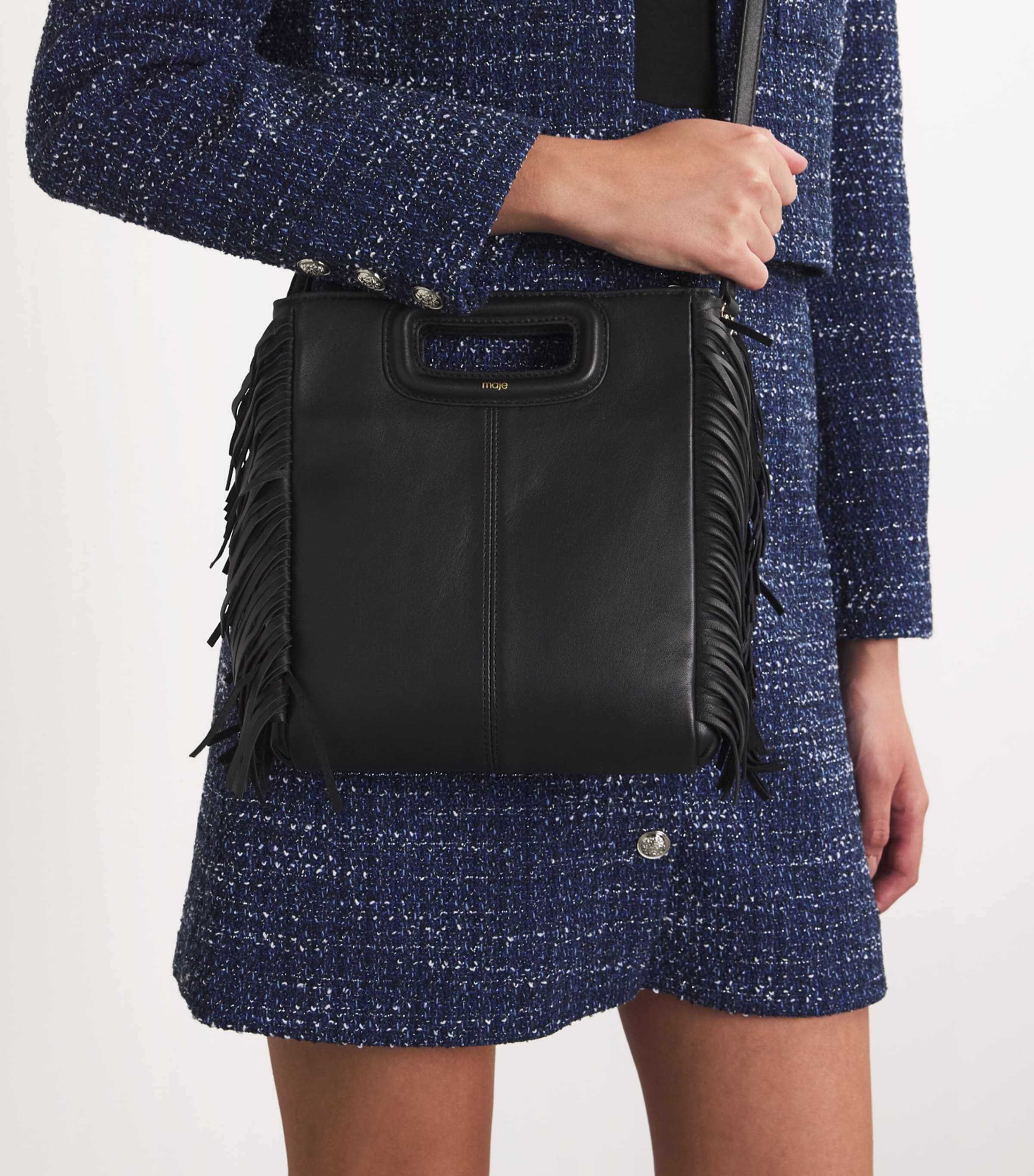 Maje Leather M Top-Handle Bag Black Image 5