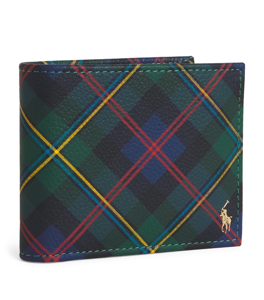 Leather Tartan Polo Pony Bifold Wallet BLUE Image 1