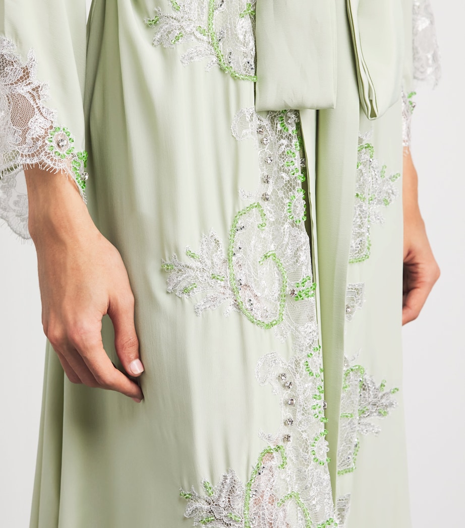 Rosamosario Womens Silk Georgette Regina Effat Robe Pistacchio Green Image 5