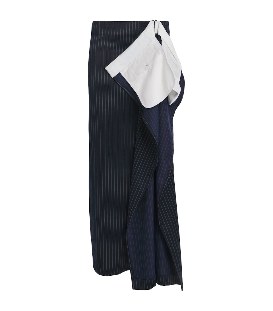 LATE FOR WORK Striped Deconstructed Midi Skirt Nvy Str