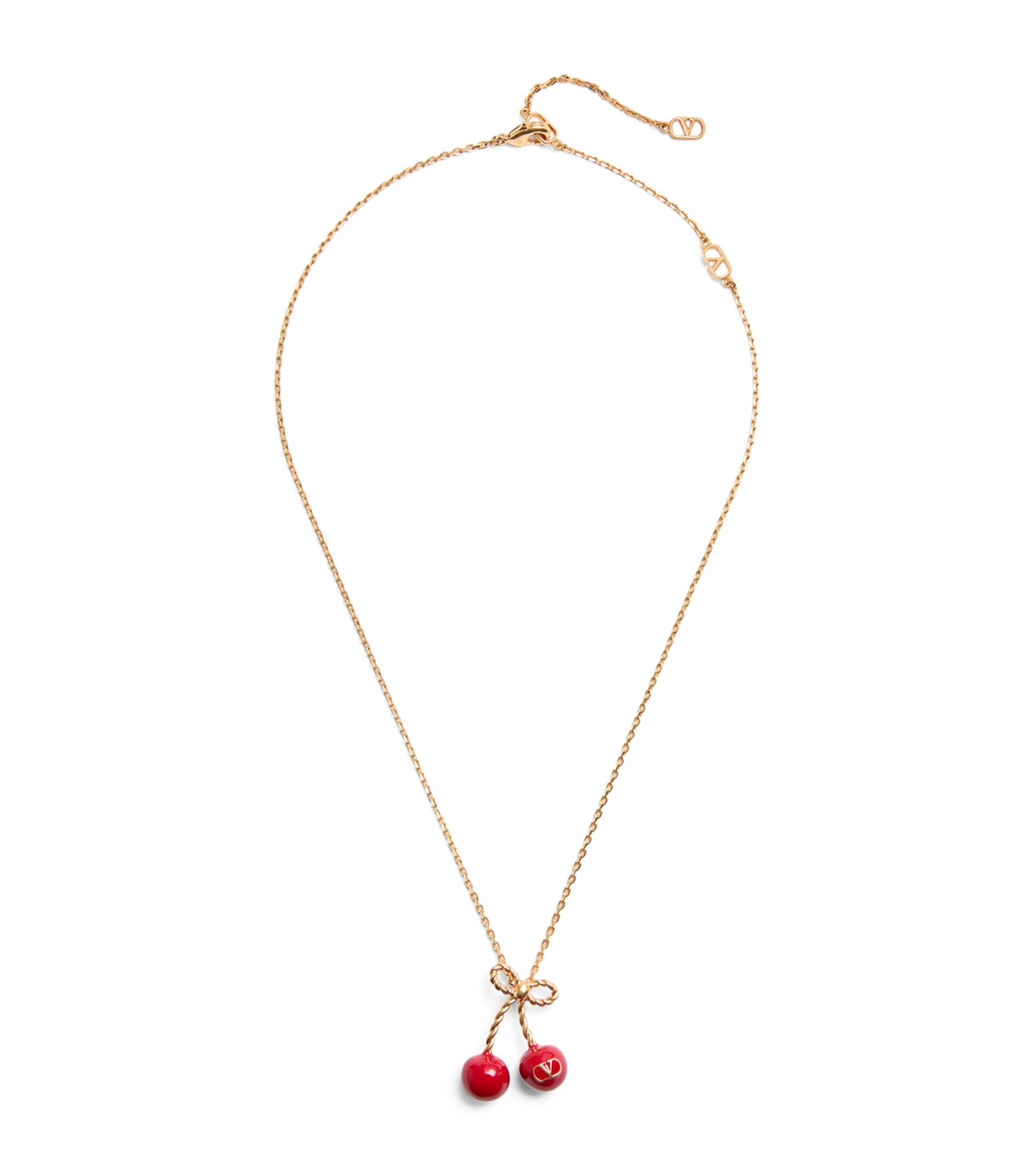 Valentino Garavani Red Necklace With Cherry-shaped Pendant And Vlogo Detail In Brass Woman In Gold
