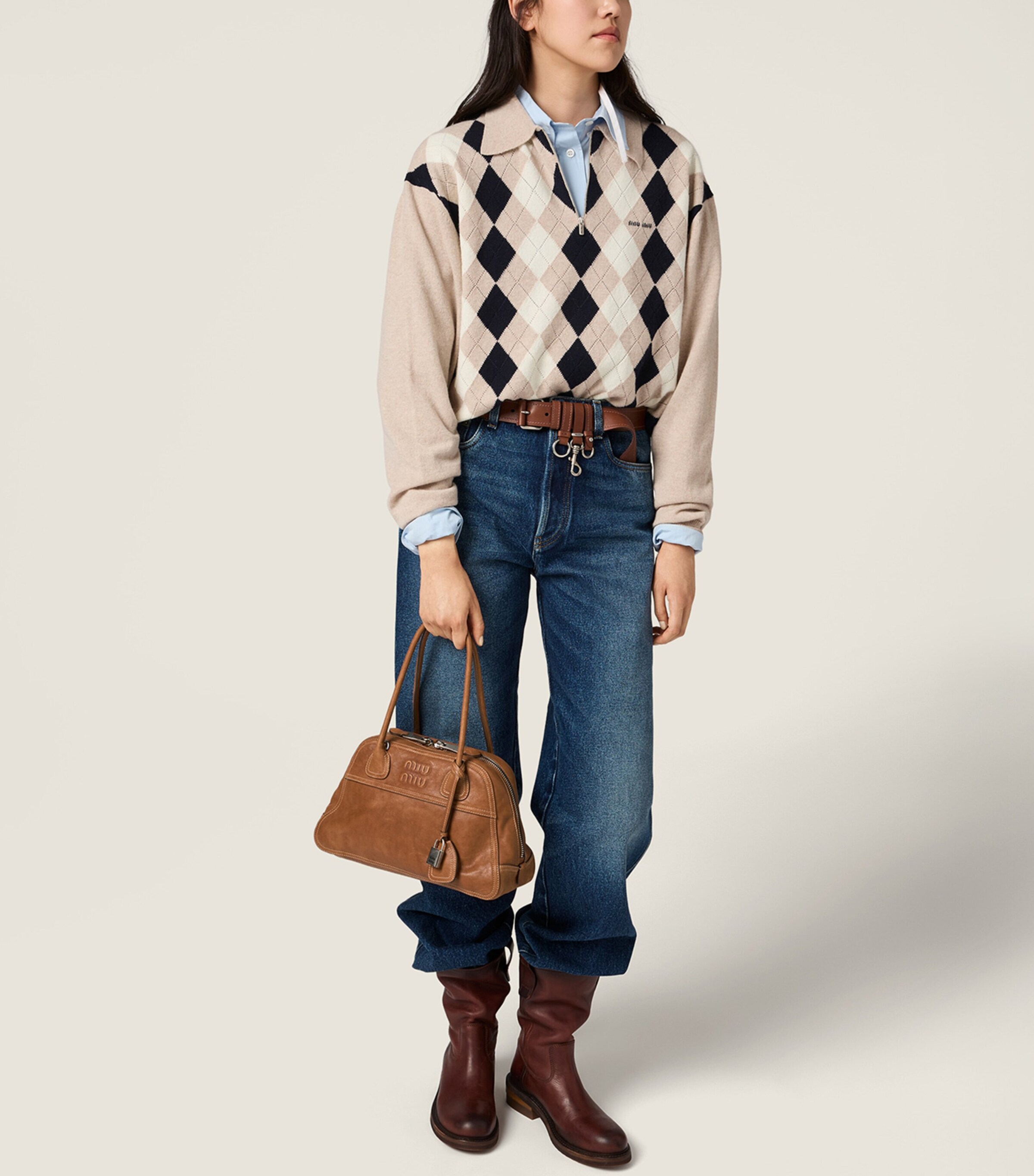 Miu Miu Large Nappa Leather Vivant Top-Handle Bag Brown Image 2