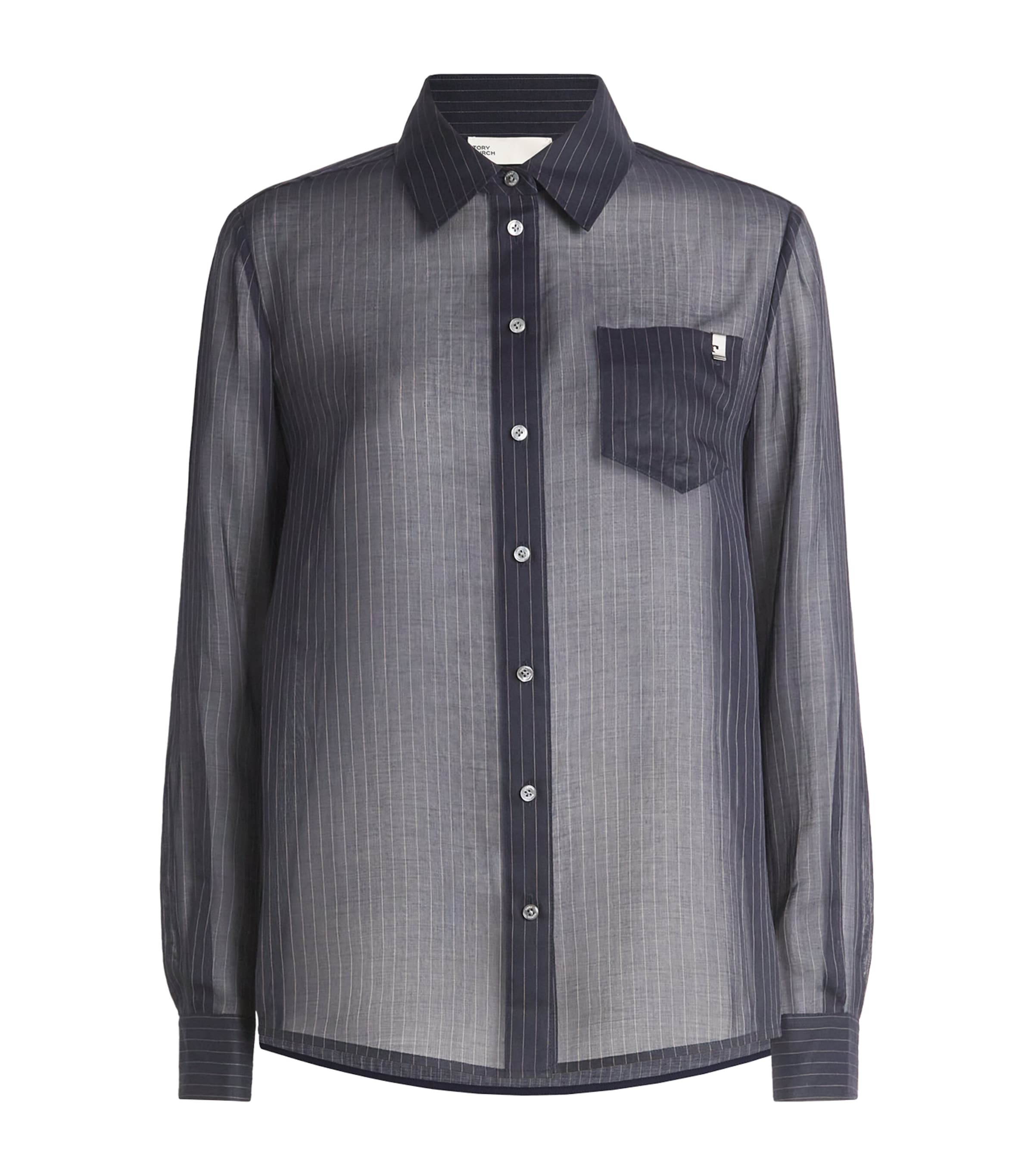 Tory Burch Organdy Pinstripe Voile Shirt In Blue