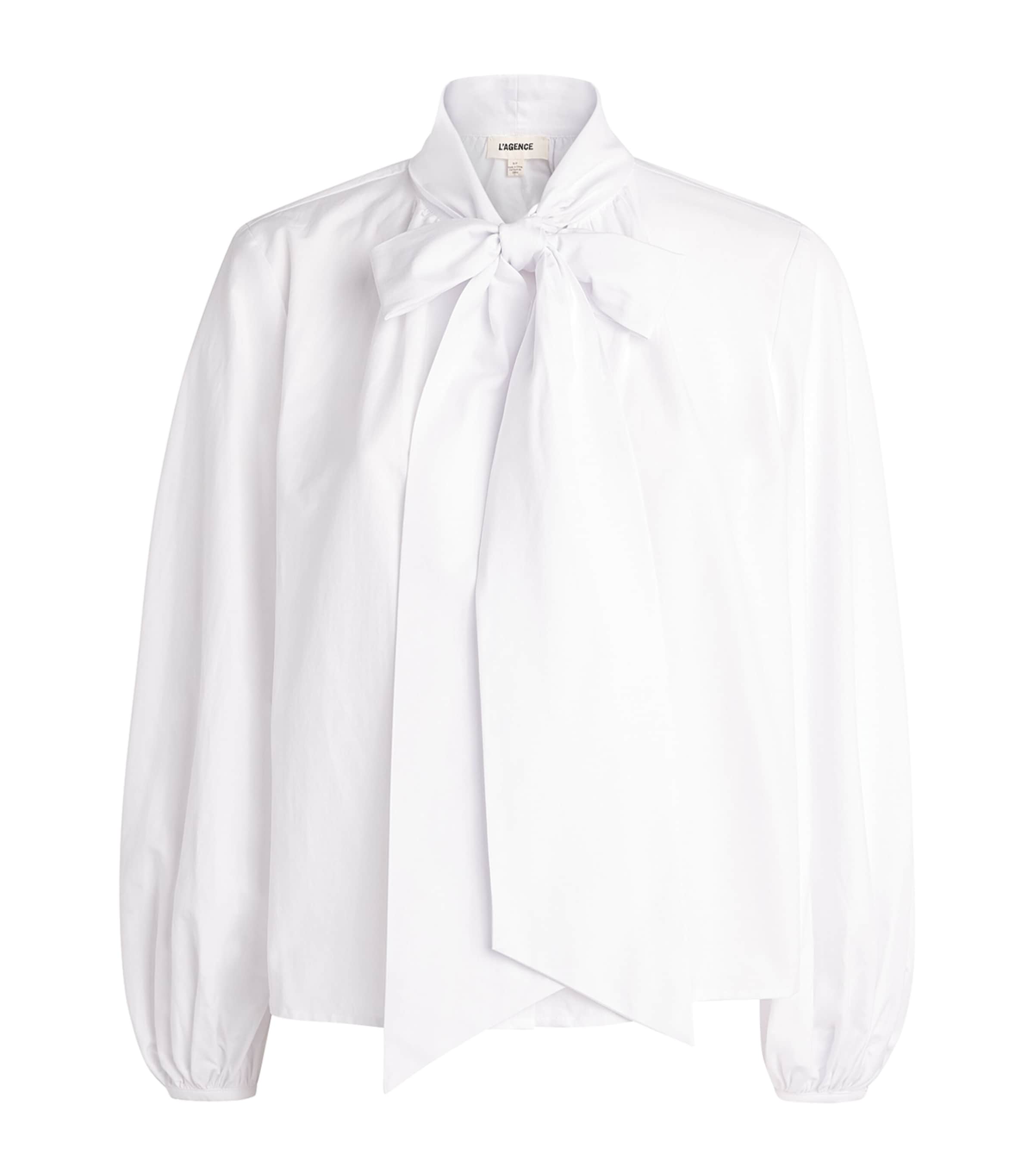 L'Agence Womens Cotton-Blend Tie-Neck Deon Blouse Whit White Image 1