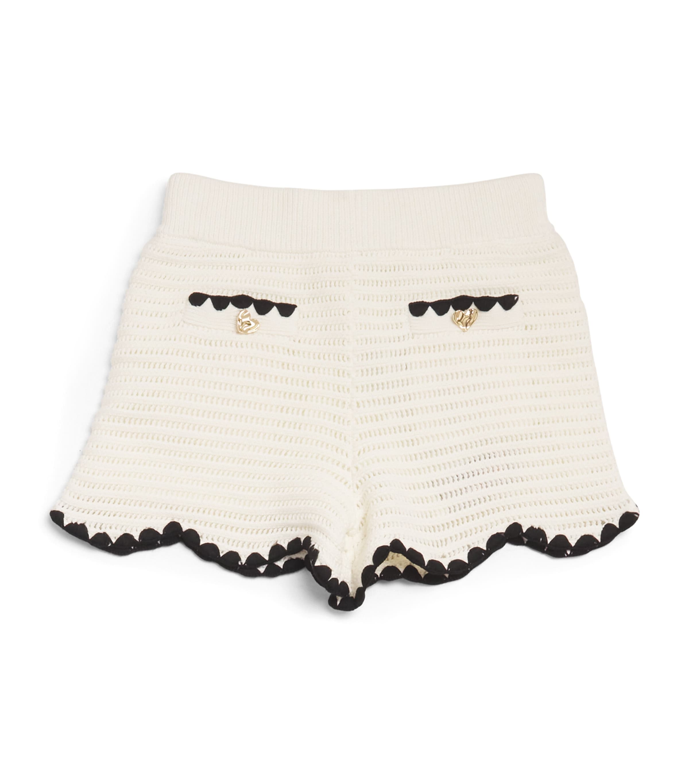 Shop Self-portrait Heart-button Crochet Shorts In Ivory