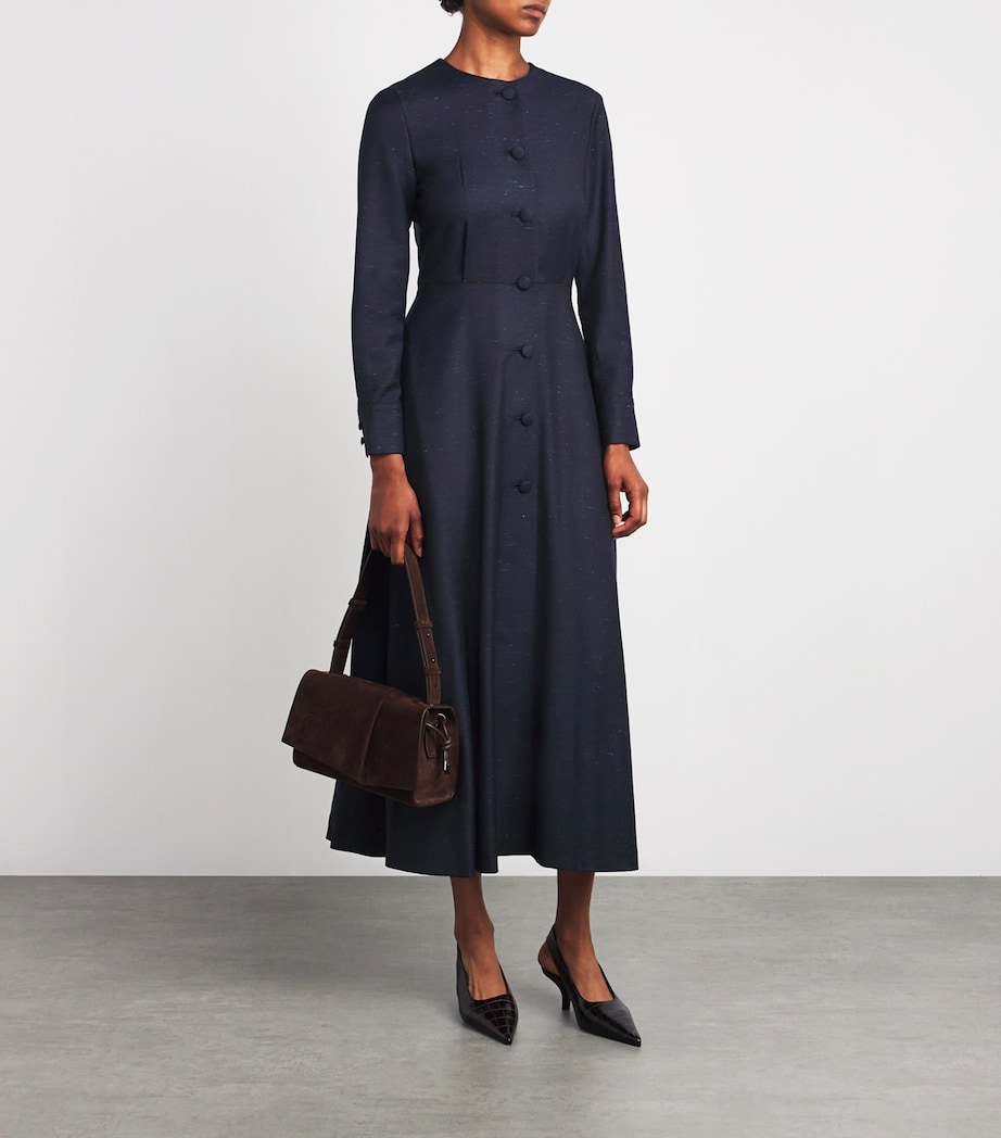 Wool-Silk-Cashmere Round-Neck Midi Dress DRK NAVY W LGHT BLUE Image 2