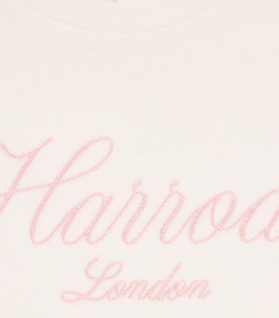 Harrods Cotton Jersey Embroidered T-Shirt Ivory Image 3
