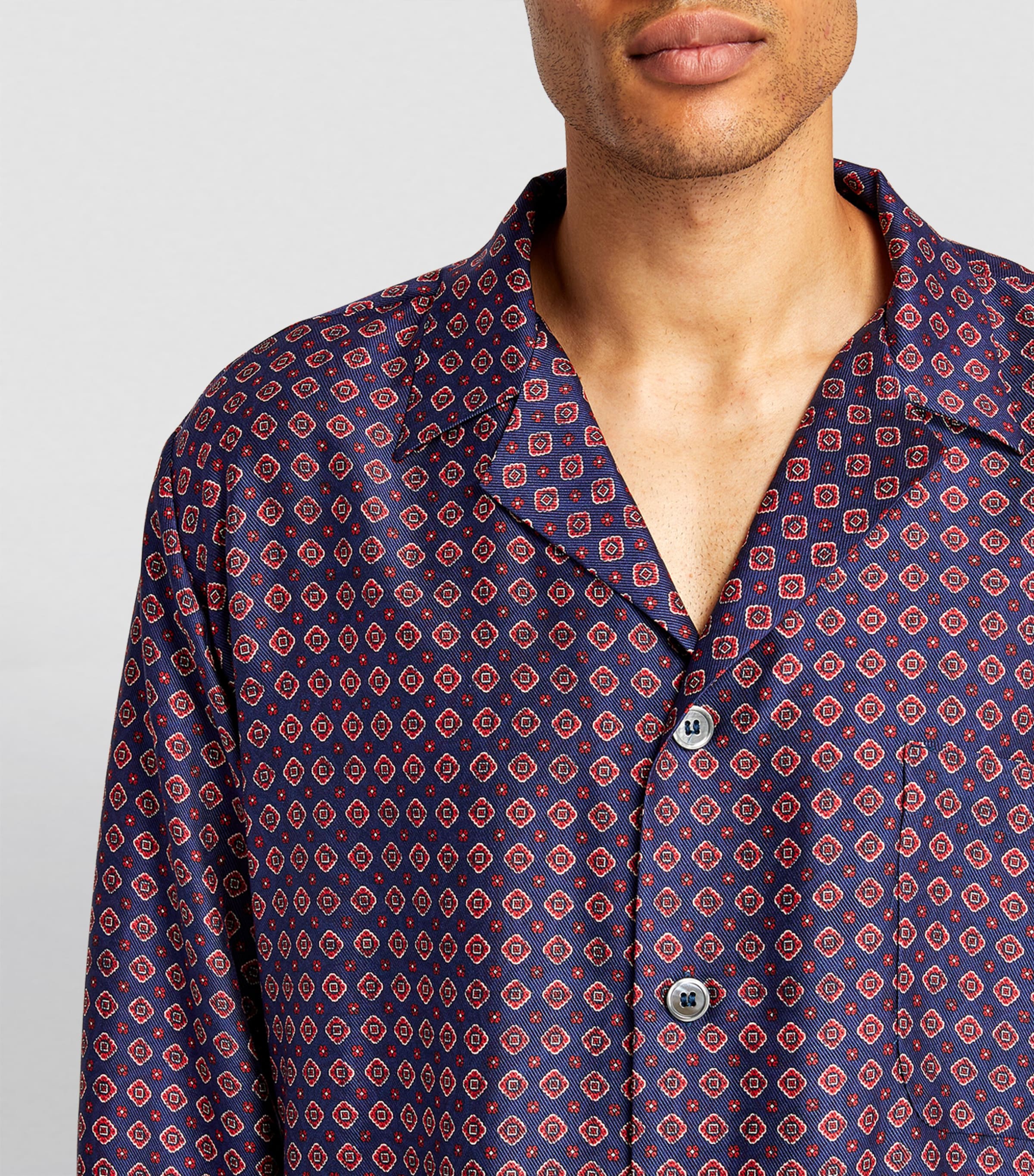 Silk Geometric Print Pyjama Set NAVY/RED Image 6