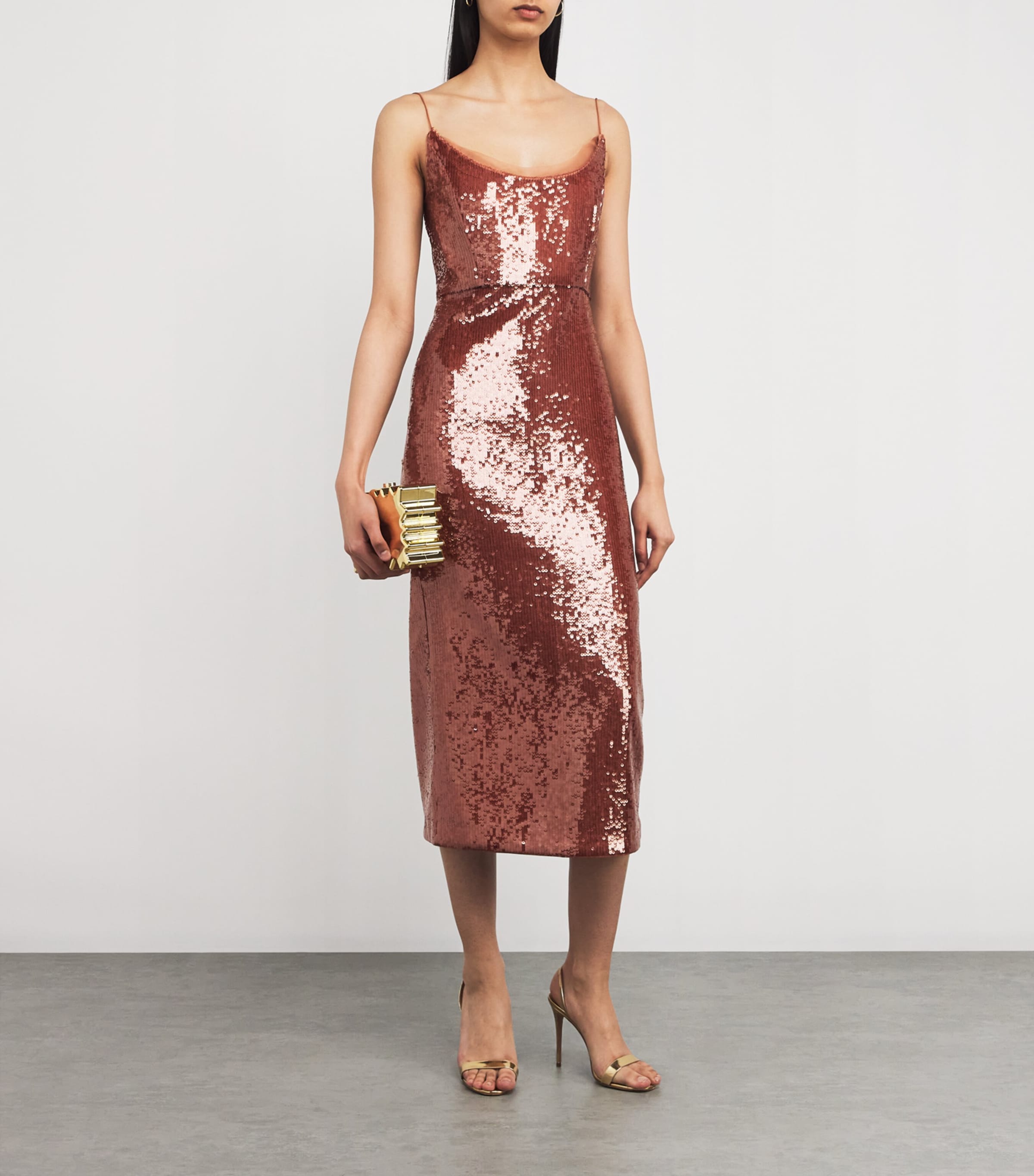 Roland Mouret Brown Sequinned Midi Dress | Harrods TN