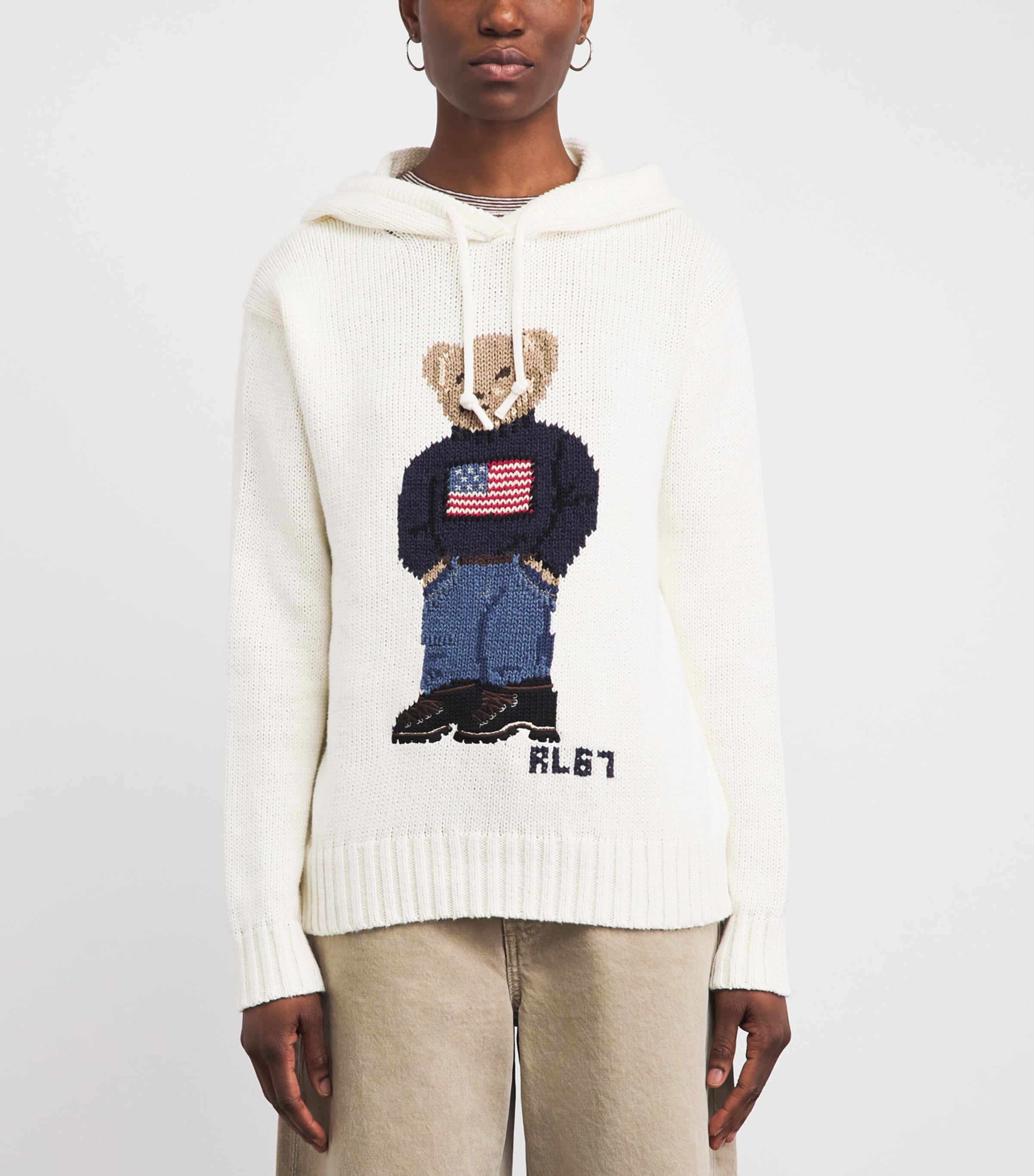 Polo Ralph Lauren Womens Polo Bear Knit Hoodie Parchment Cream Image 4