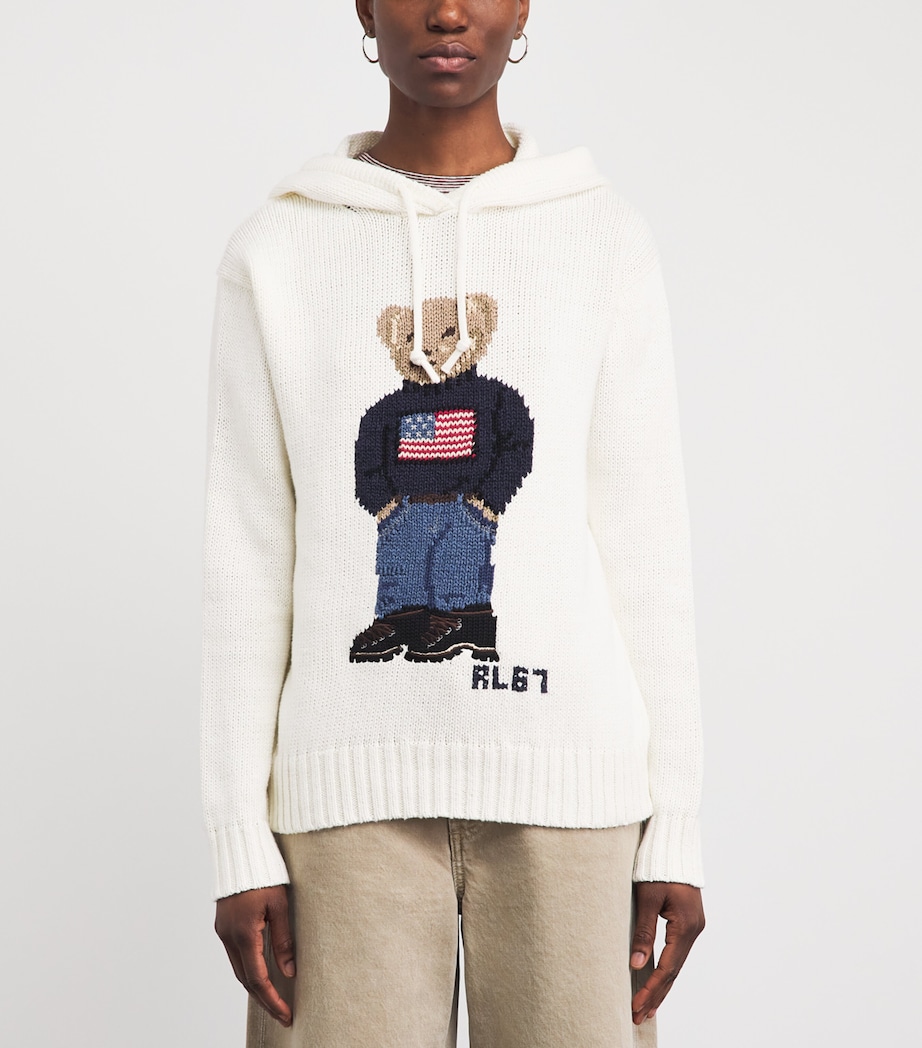 Polo Ralph Lauren Womens Polo Bear Knit Hoodie Parchment Cream Image 4