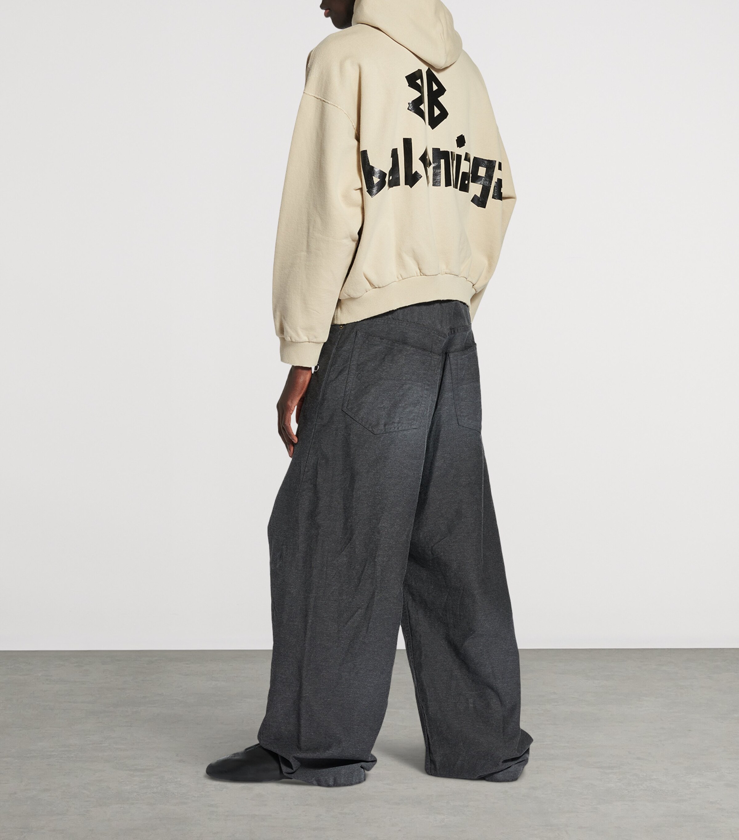 Cotton Distressed Tape Logo Hoodie 9501 Image 5