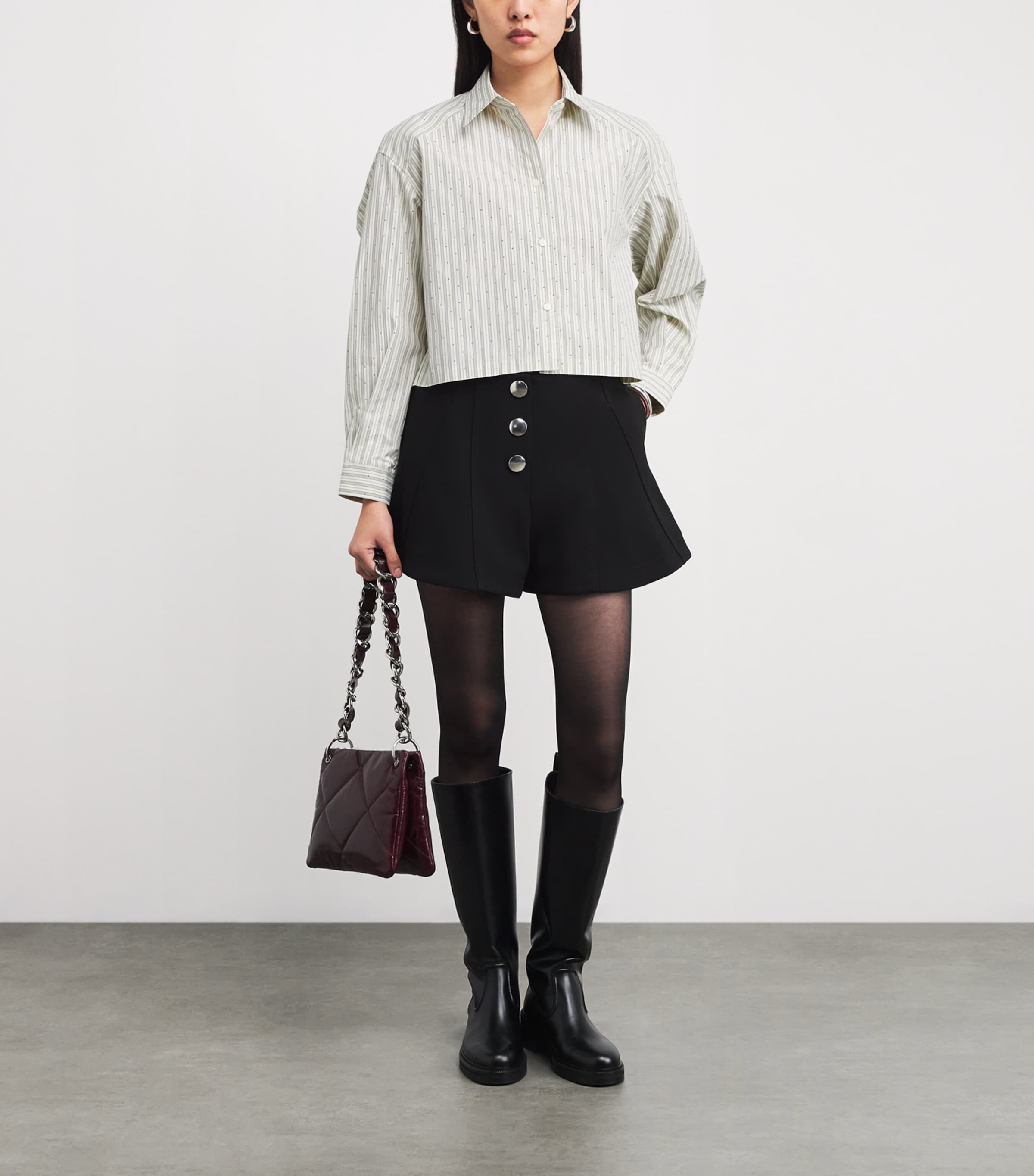 Sandro Paris Womens Rhinestone-Embellished Stripe Shirt Ecru Image 2