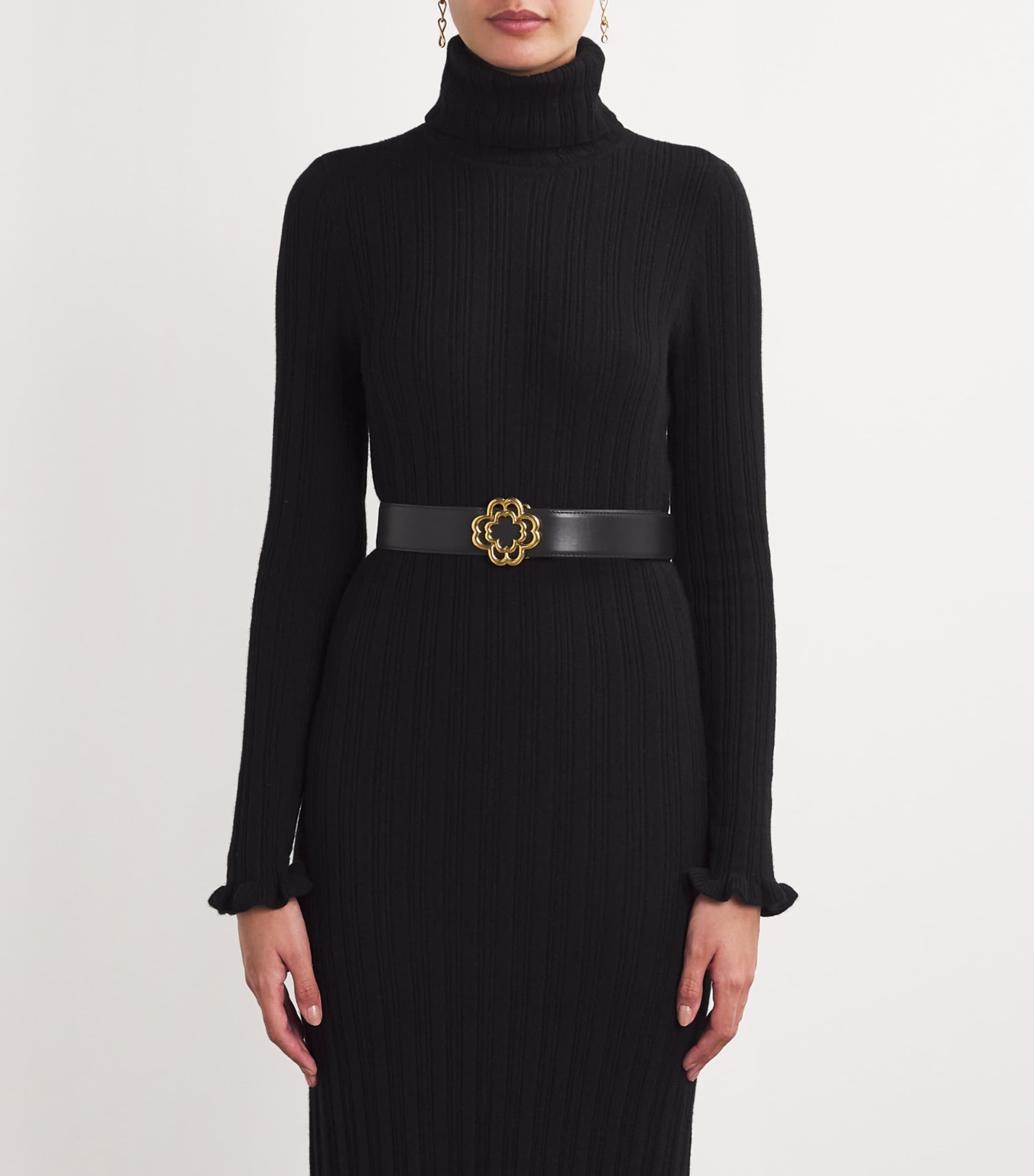Maje Leather Clover Buckle Belt Black Image 3