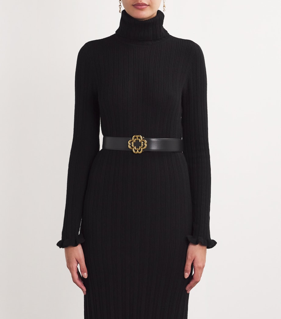 Leather Clover Buckle Belt BLACK Image 3