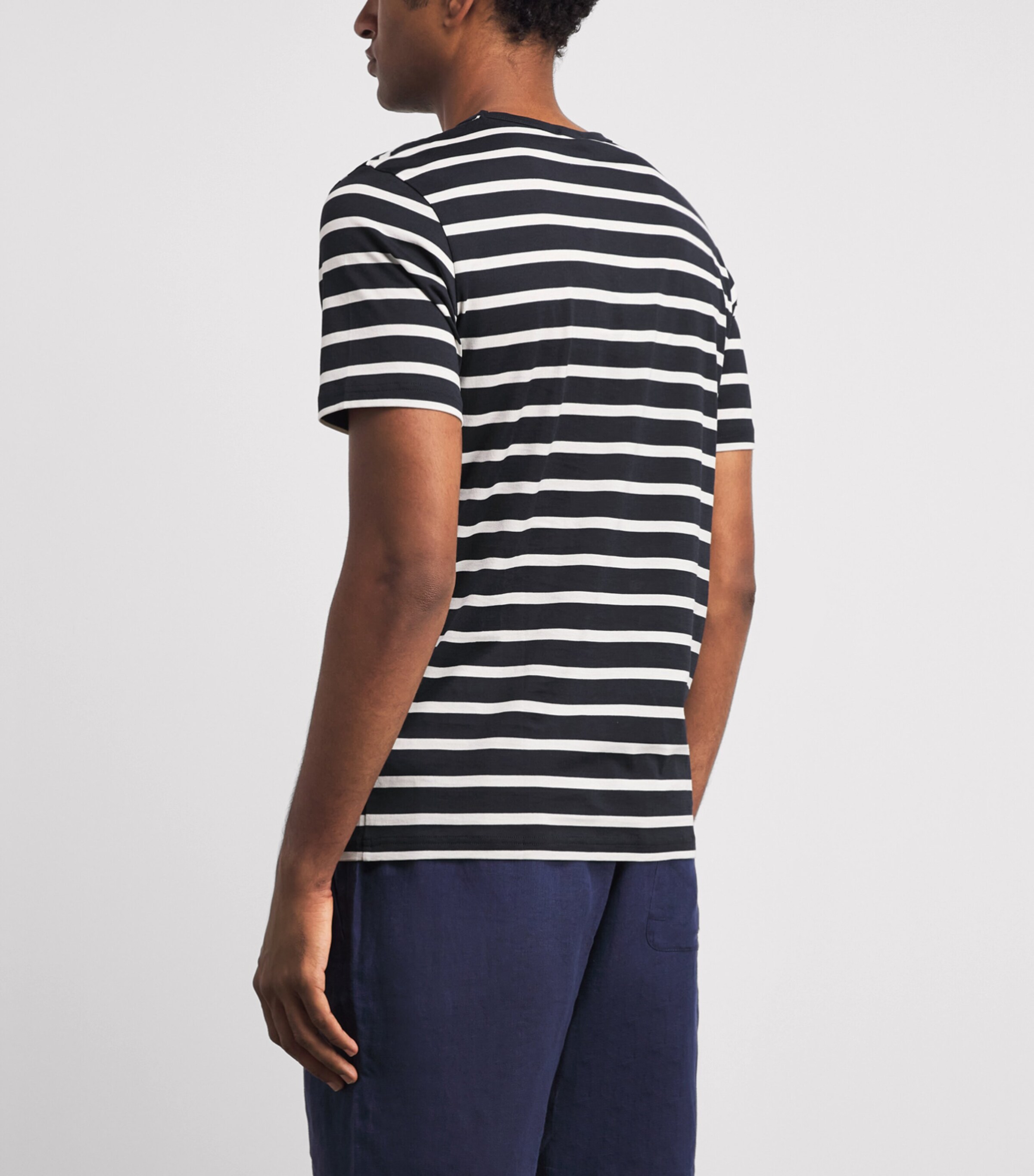 Sunspel Mens Supima Cotton Stripe Classic T-Shirt Stdz Navy/ecru Image 5