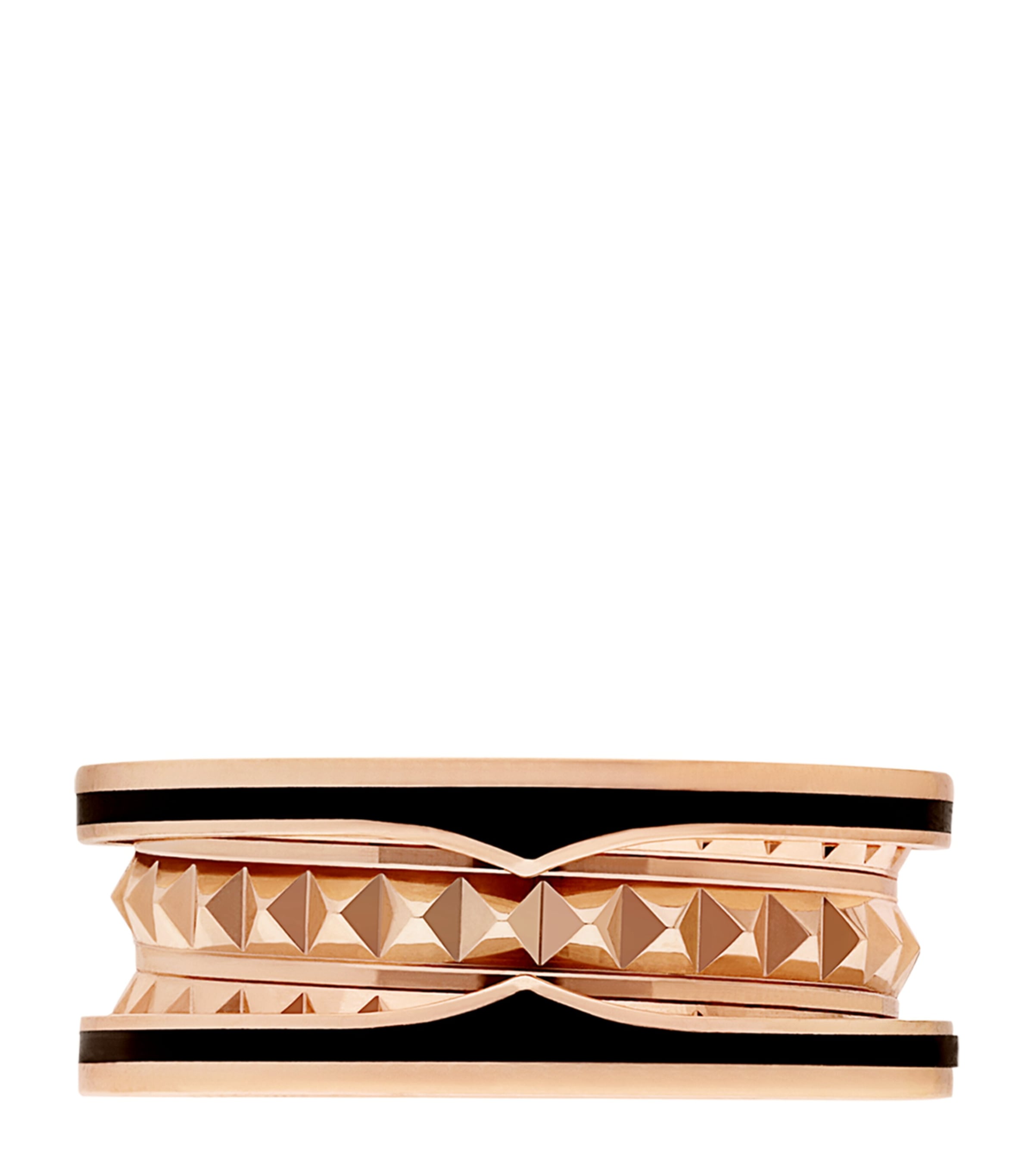 Bvlgari Rose Gold and Black Ceramic B.zero1 Rock Two-Band Ring Pink Gold Image 3