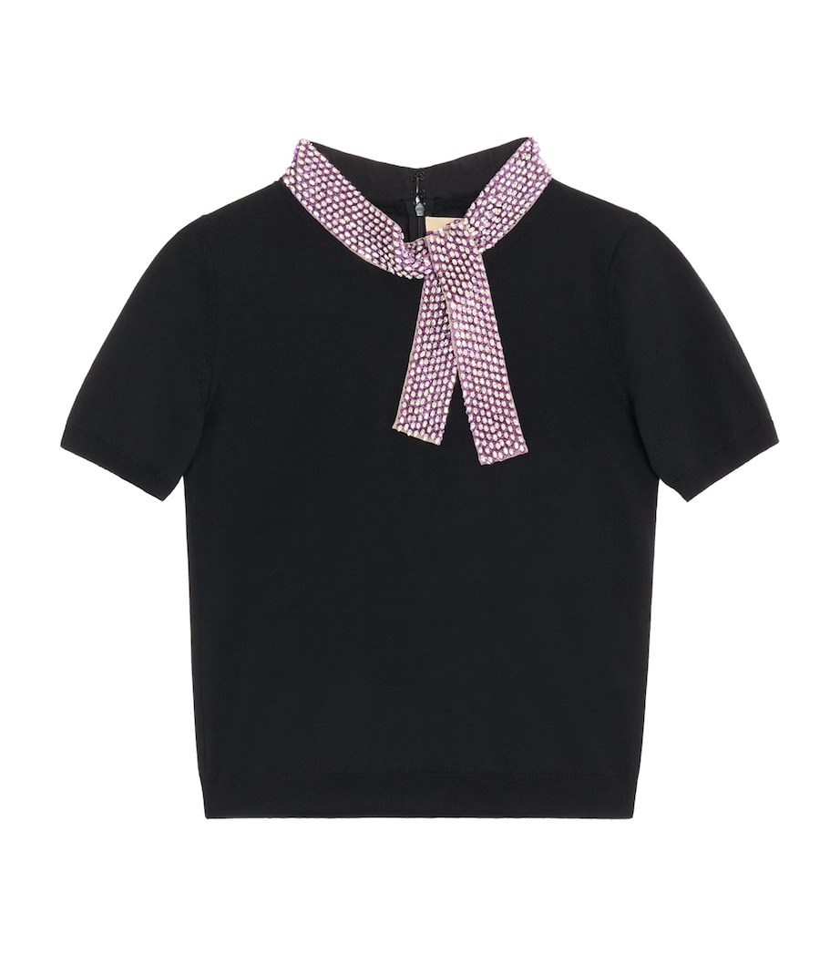 Valentino Womens Virgin Wool Embellished Neck Sweater Image 1