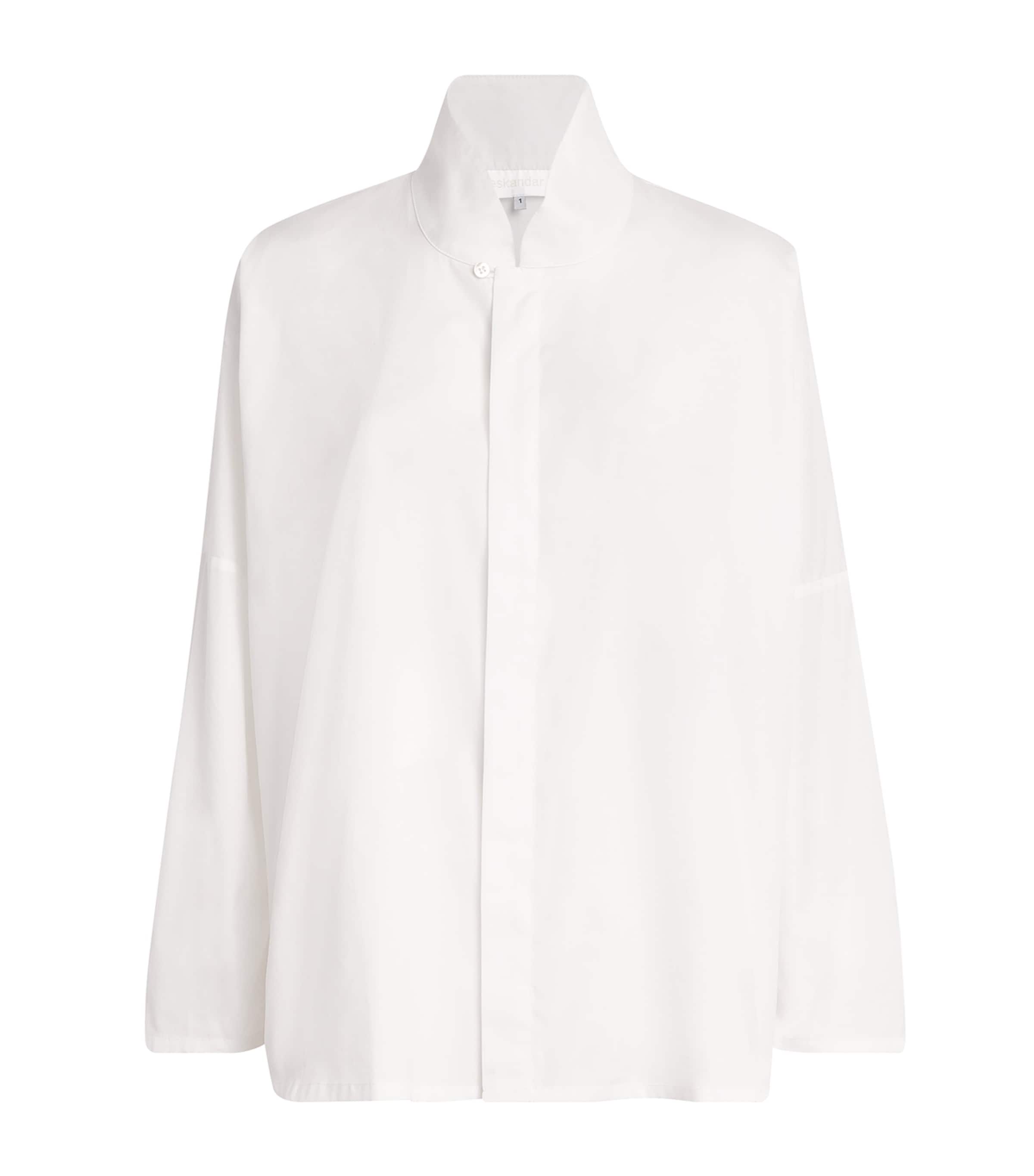 Eskandar Cotton Stand-collar Shirt In White