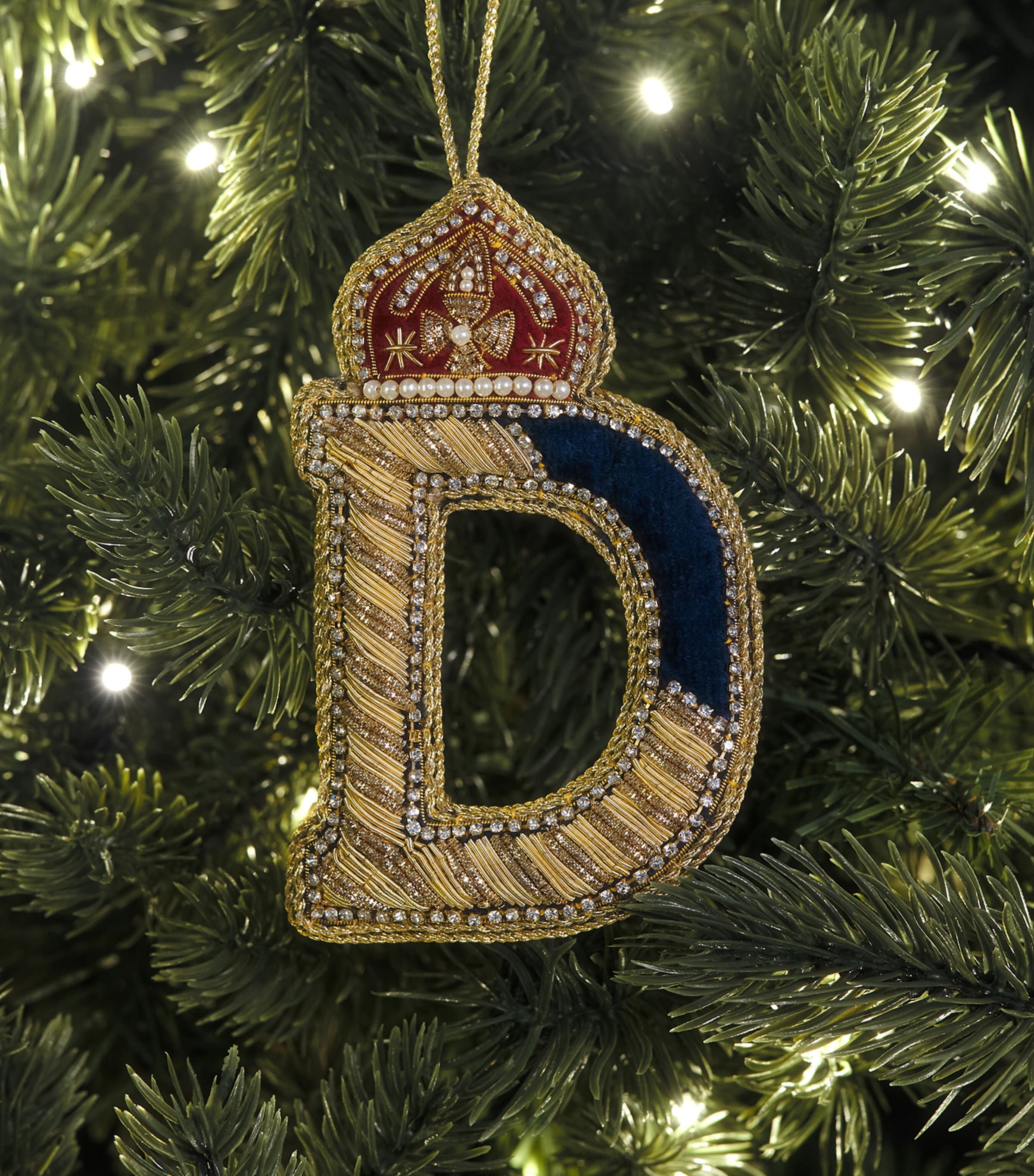 Tinker Tailor Letter D Tree Decoration Navy, Gold & Wine Image 3