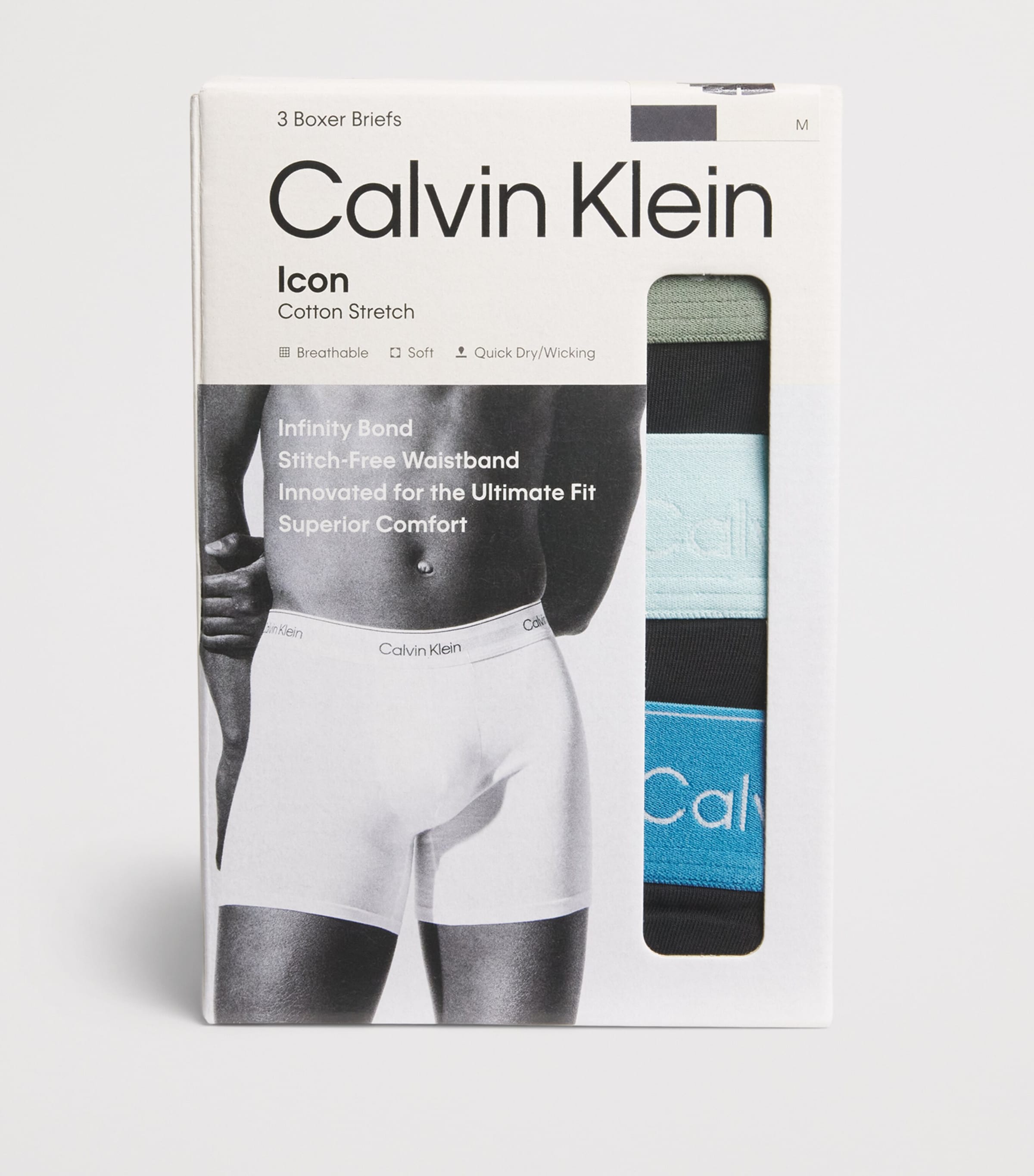 Calvin Klein Mens Stretch-Cotton Icon Boxer Briefs (Pack of 3) Black Mist/blu Image 4