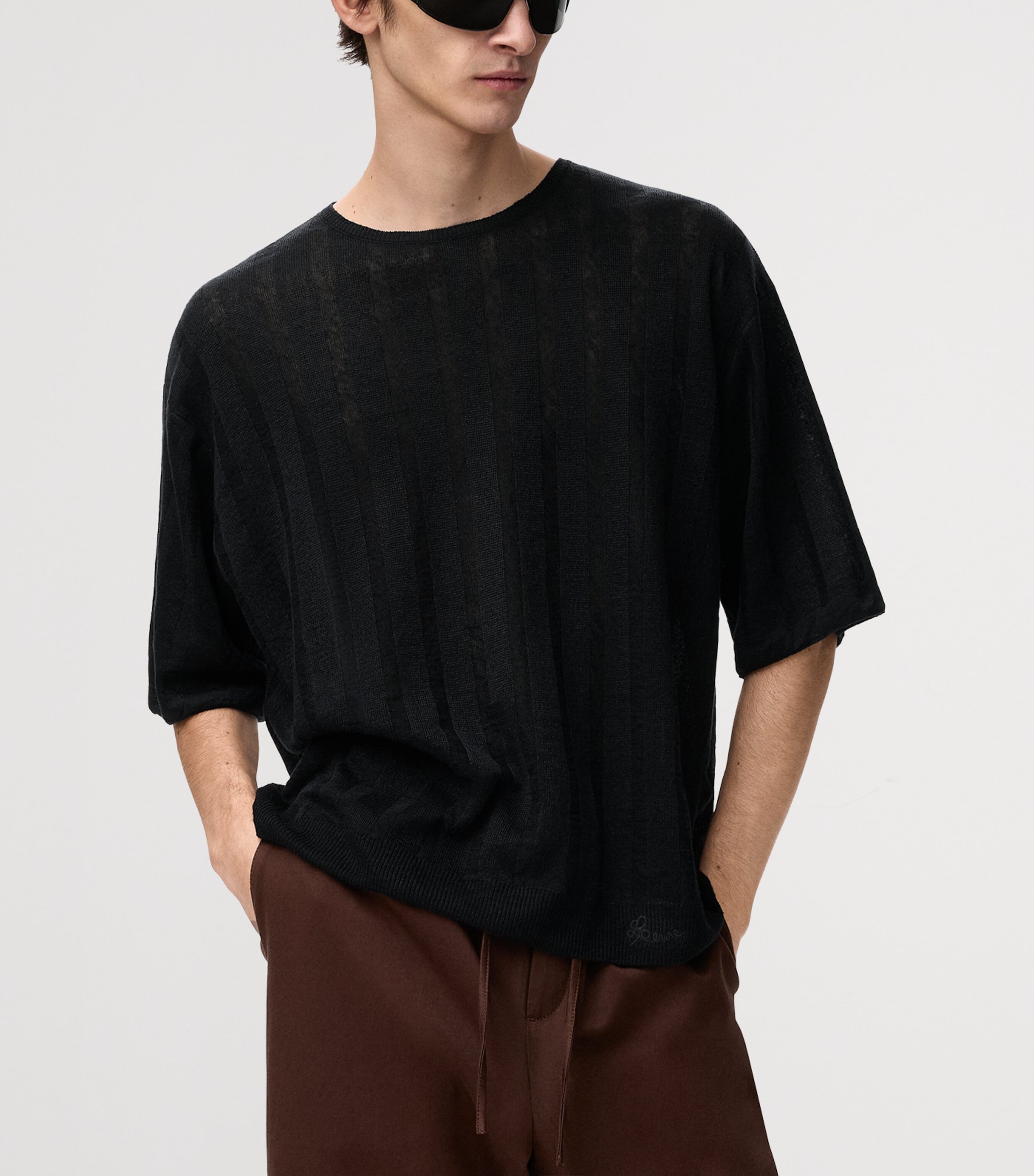 LOEWE Mens x Paula’s Ibiza Linen-Blend T-Shirt Black Image 3