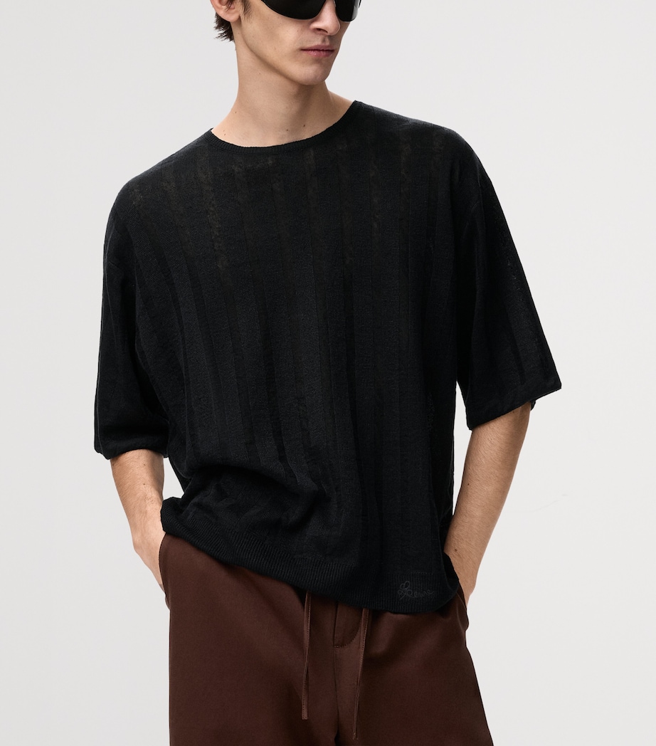 LOEWE Mens x Paula’s Ibiza Linen-Blend T-Shirt Black Image 3