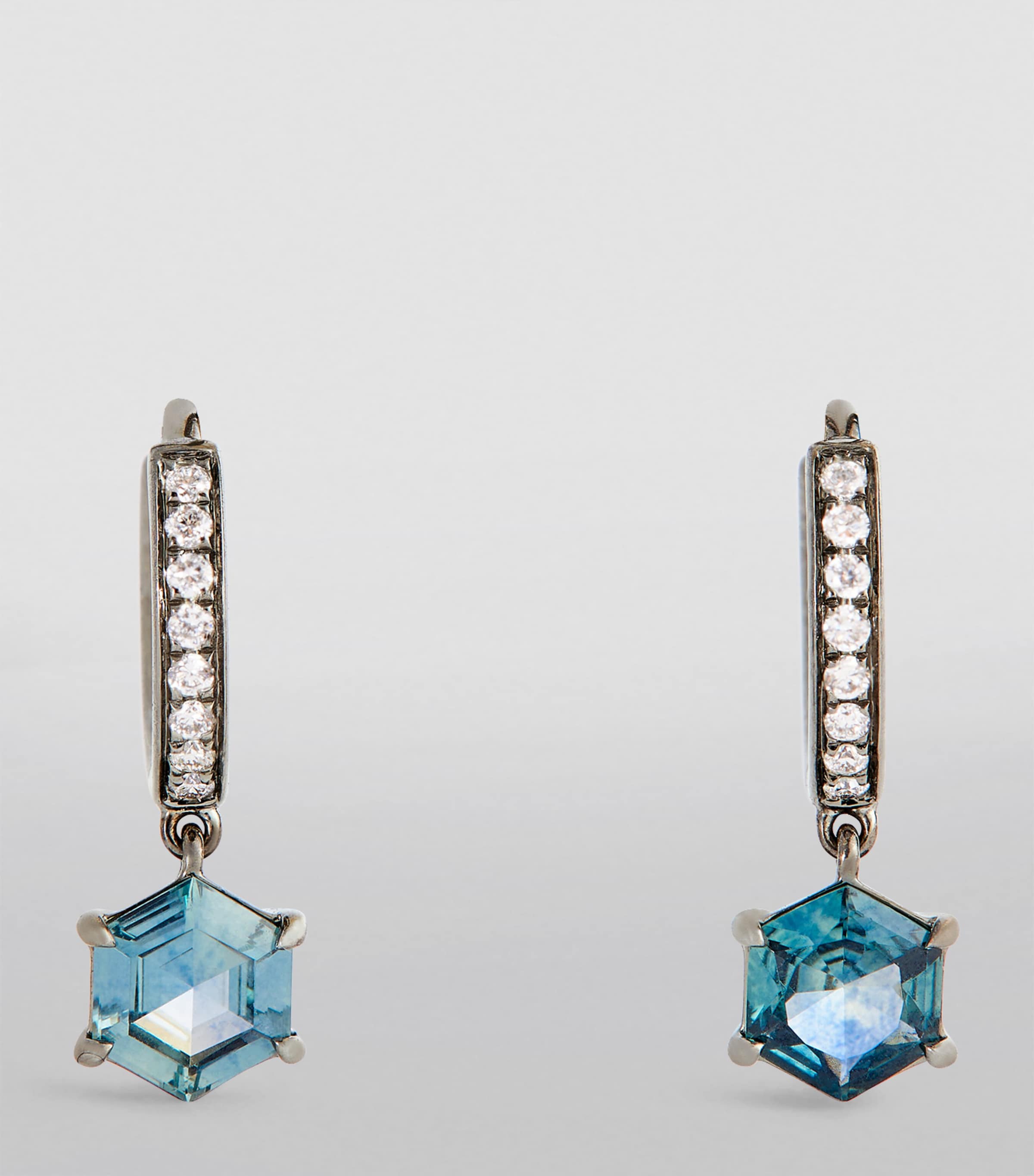 Blackened White Gold, Diamond and Sapphire Offset Hoop Earrings WHITE GOLD Image 2