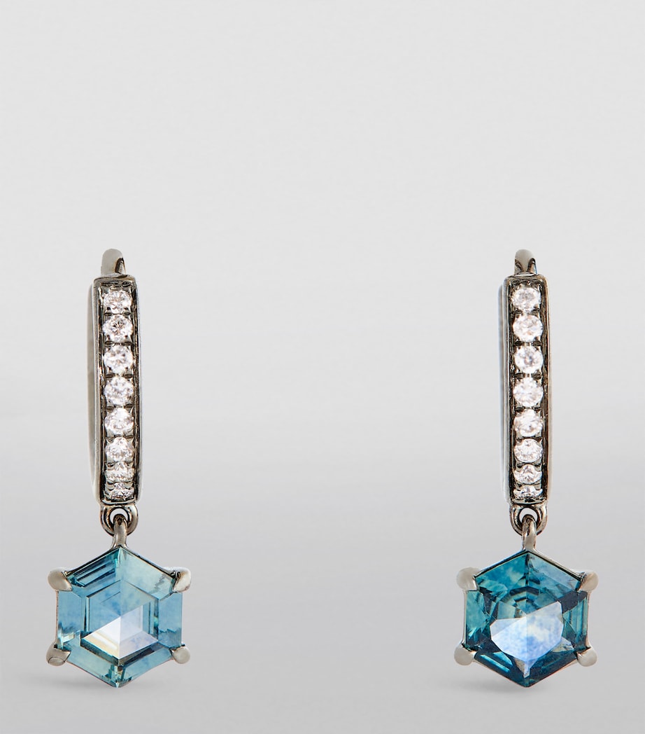 Blackened White Gold, Diamond and Sapphire Offset Hoop Earrings WHITE GOLD Image 2