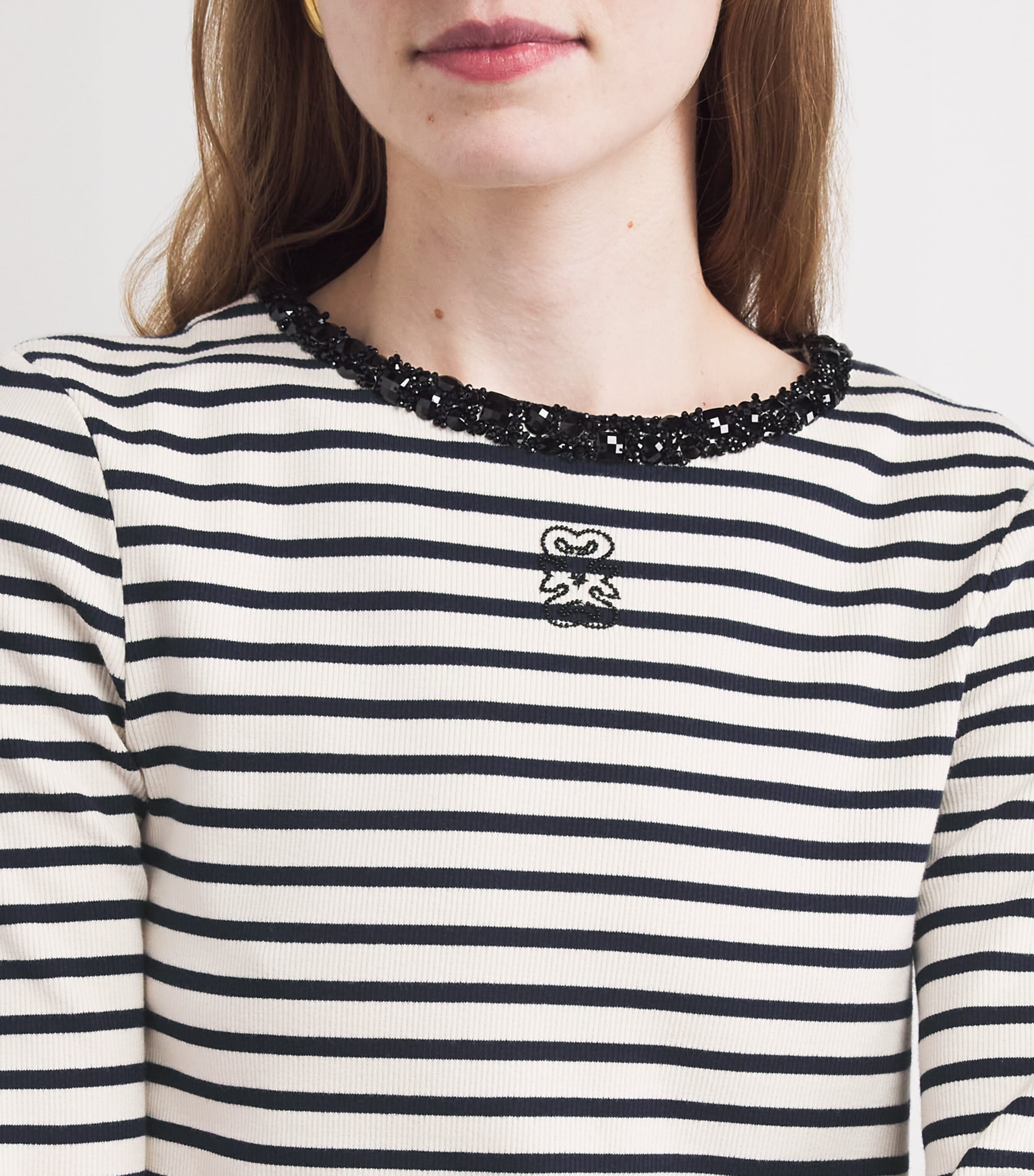 Sandro Paris Womens Stretch-Cotton Stripe Crop Top Navy Blue Image 3