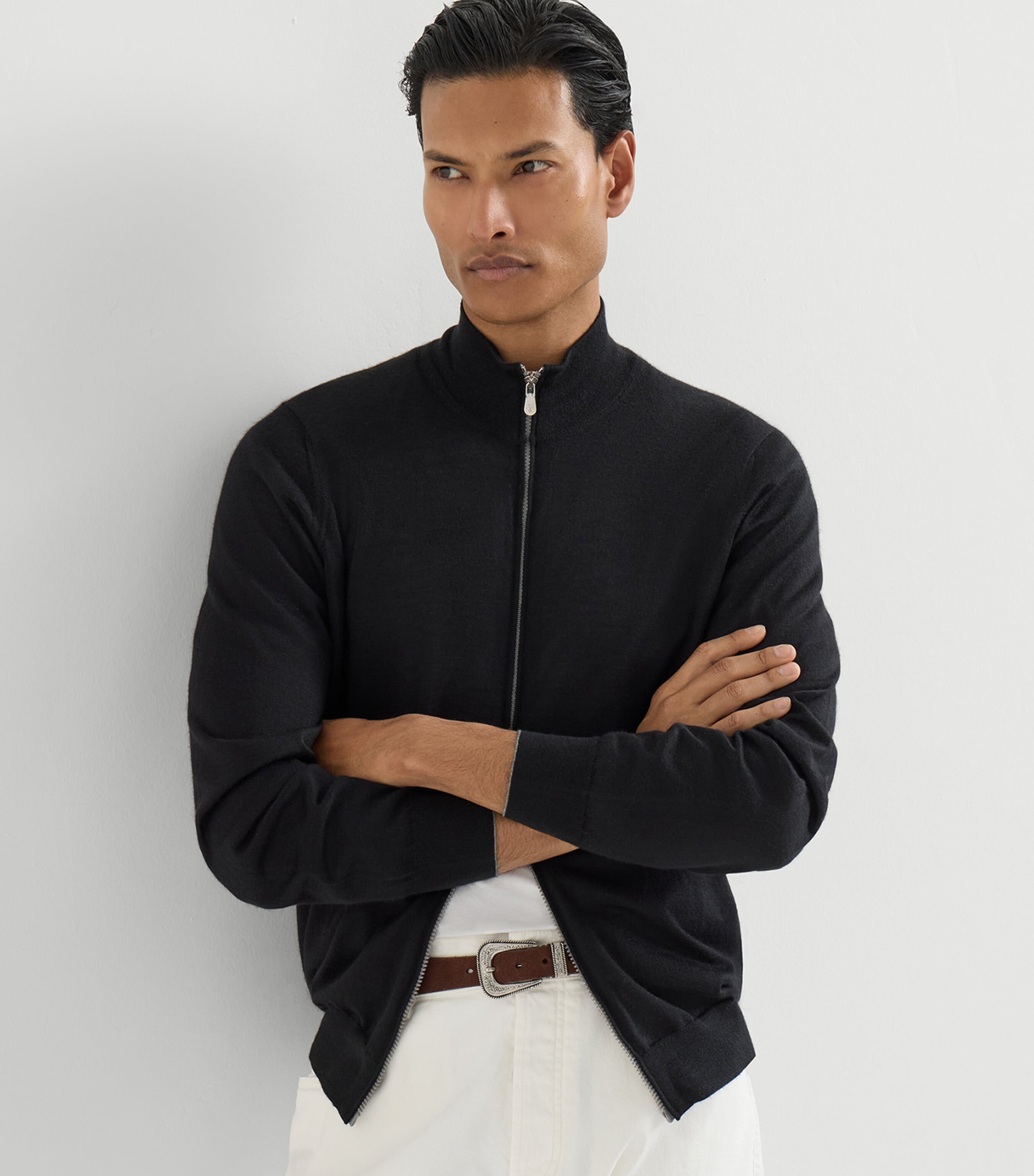 Brunello Cucinelli Mens Cashmere-Silk Zip-Up Cardigan Image 4